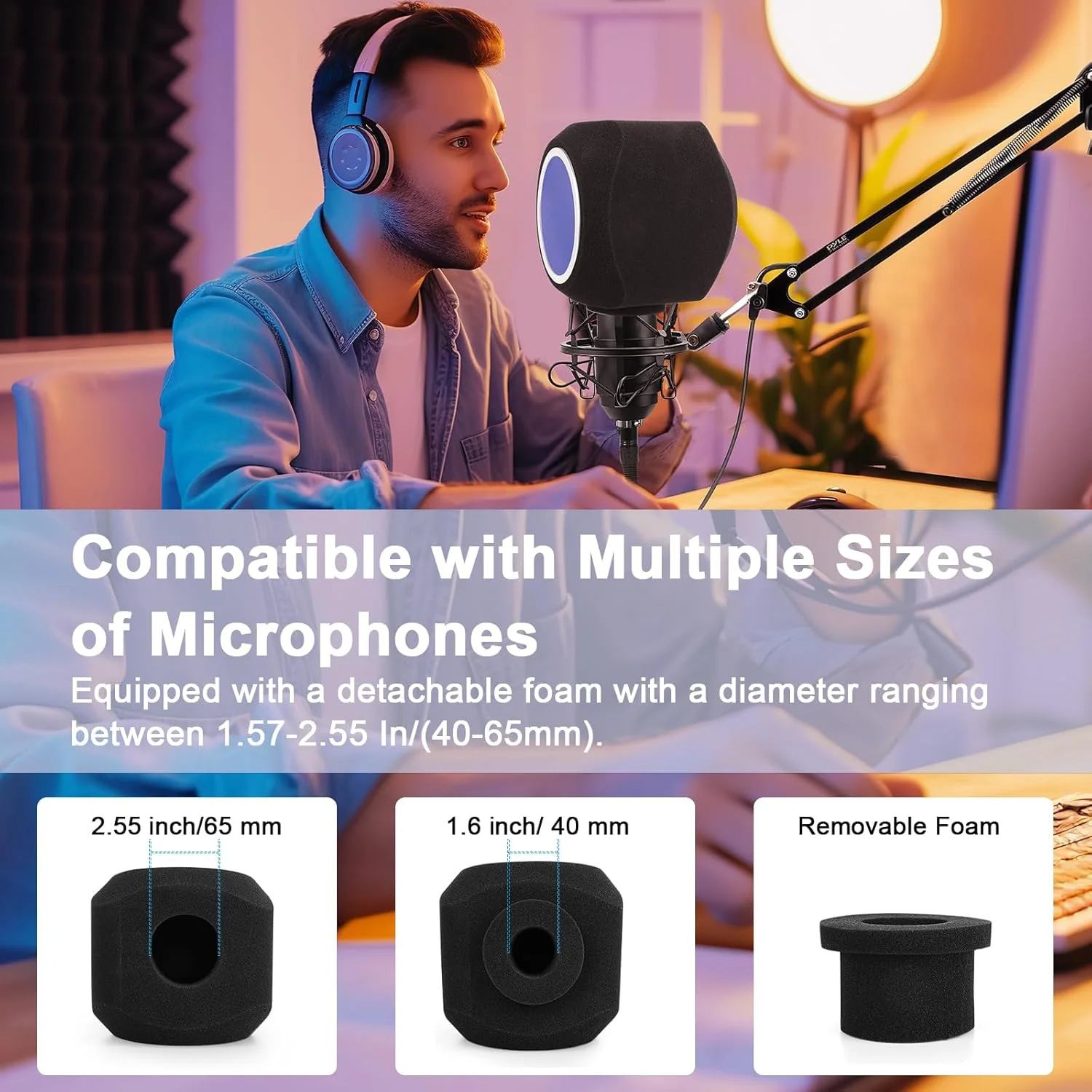 توپ عایق میکروفون ChromLives، شیلد عایق میکروفون با فیلتر پاپ برای کاهش نویز و انعکاس، پوشش فوم جذب صدا برای استودیوهای ضبط، آواز و پخش زنده