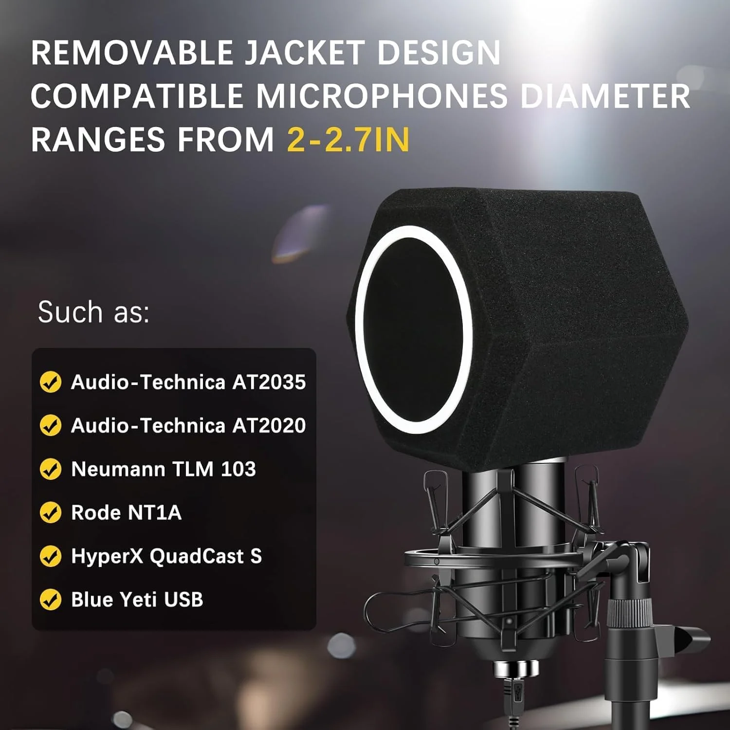 محافظ ایزولاسیون میکروفون Azonee با فیلتر پاپ، پوشش ضد صدای میکروفون، فیلتر صدا، محافظ فیلتر پاپ میکروفون استودیویی ضبط صدا، کاهش دهنده صداهای ناگهانی، نویز، پژواک، 1 ست