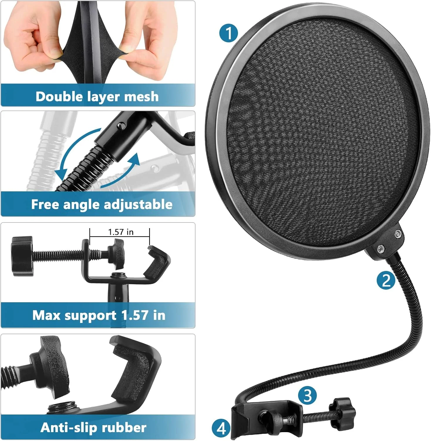 ChromLives فیلتر پاپ Yeti Nano، روکش میکروفون سازگار با Blue Yeti Nano، روکش فوم بادگیر میکروفون 3 در 1 + روکش بادگیر خزدار میکروفون + فیلتر پاپ کاهش نویز دو لایه برای Yeti Nano، بسته ترکیبی 3 عددی