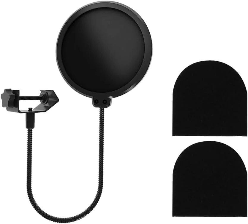 پاپ فیلتر میکروفون Bavooty، ماسک پاپ فیلتر میکروفون حرفه ای، پاپ فیلتر برای میکروفون ها، فیلتر جاذب میکروفون محافظ پاپ با گیره پایه، با گردن غازی انعطاف پذیر 360 درجه