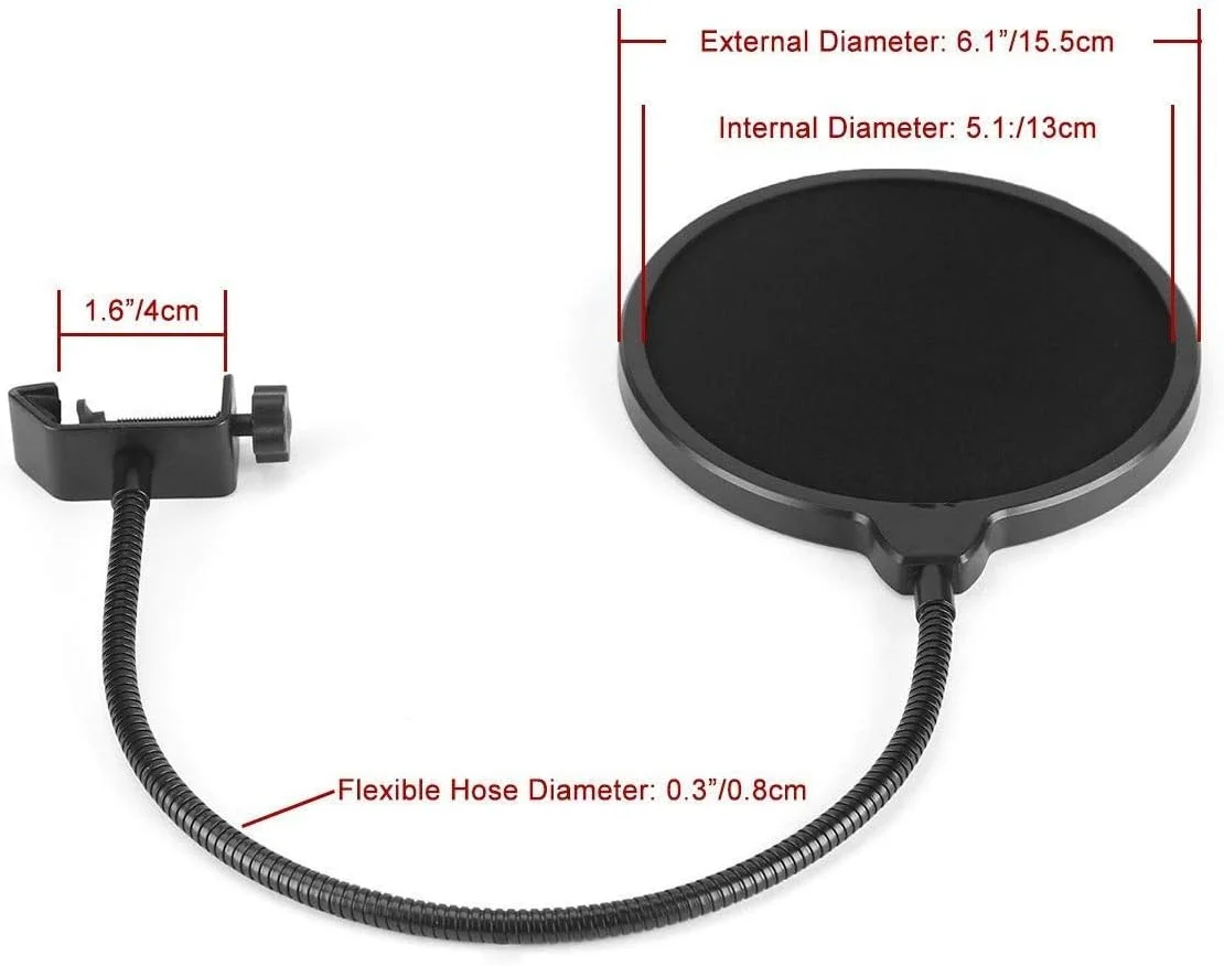 فیلتر پاپ میکروفون، محافظ پاپ دولایه میکروفون استودیویی با گردن غازی انعطاف پذیر 360 درجه و بازوی تثبیت کننده گیره برای ضبط، پخش، استریم و آواز فیلتر پاپ میکروفون، محافظ پاپ دولایه میکروفون استودیویی با گردن غازی انعطاف پذیر 360 درجه و بازوی تثبیت کننده گیره برای ضبط، پخش، استریم و آواز