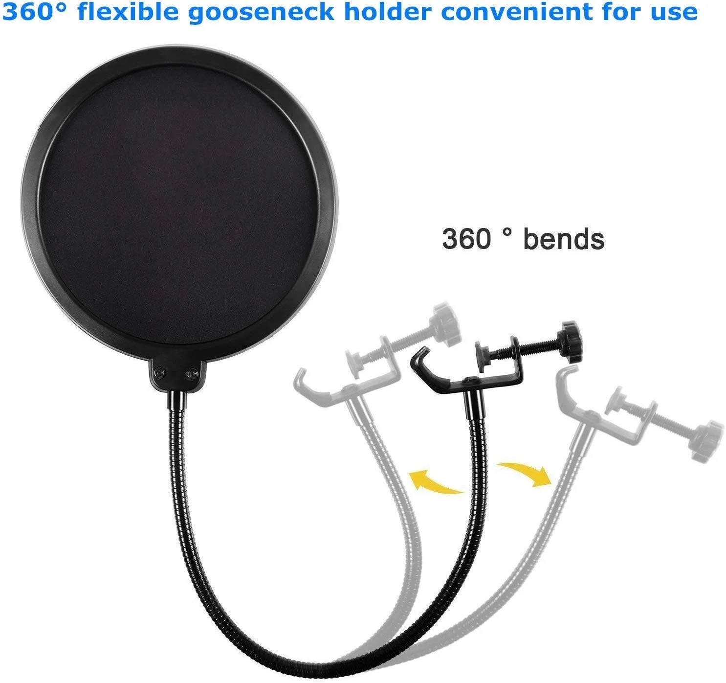 فیلتر پاپ میکروفون، محافظ پاپ دولایه میکروفون استودیویی با گردن غازی انعطاف پذیر 360 درجه و بازوی تثبیت کننده گیره برای ضبط، پخش، استریم و آواز فیلتر پاپ میکروفون، محافظ پاپ دولایه میکروفون استودیویی با گردن غازی انعطاف پذیر 360 درجه و بازوی تثبیت کننده گیره برای ضبط، پخش، استریم و آواز