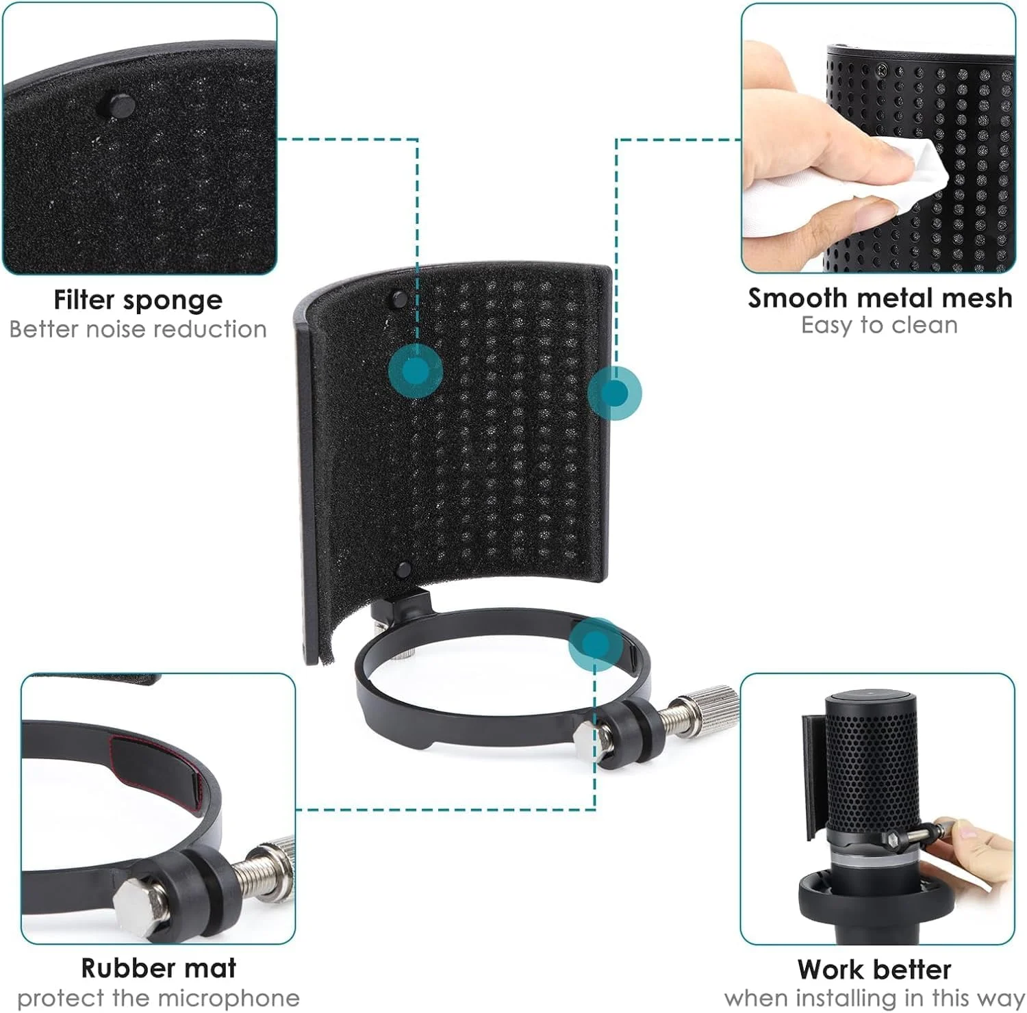 فیلتر پاپ میکروفون Azonee DuoCast، سه لایه ارتقا یافته، برای میکروفون گیمینگ کندانسور DuoCast، سازگار با میکروفون Duo Cast