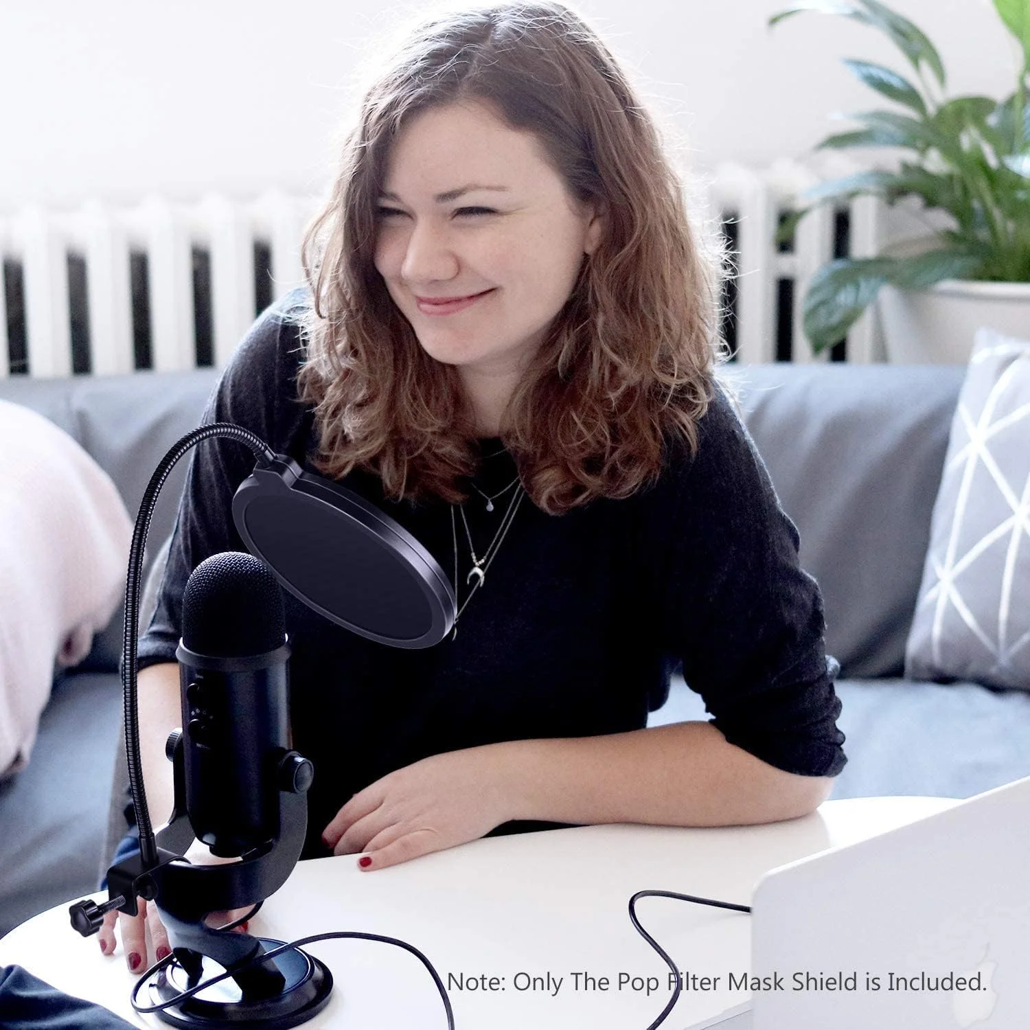 فیلتر پاپ حرفه ای دو لایه آرایه صوتی با قابلیت تنظیم زاویه 360 درجه، محافظ باد بادوام و بازوی نگهدارنده گردنی فلزی تثبیت کننده برای میکروفون ها با طول بازوی 32 سانتی متر - مشکی (Aa-03)