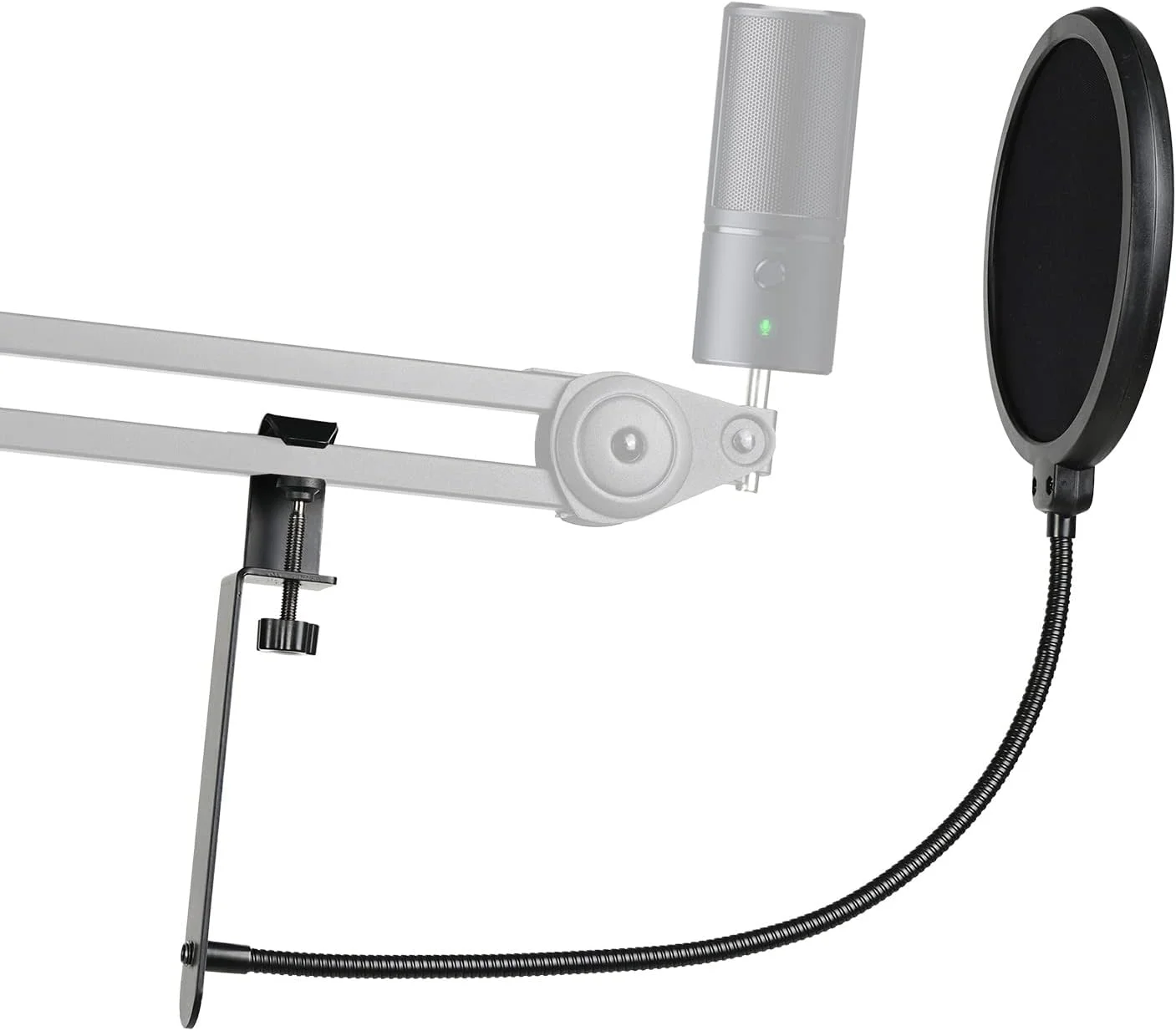 فیلتر پاپ میکروفون Geekria for Creators سازگار با Razer Seiren X, Mini, V2 Pro, Elite, Emote، شیلد فیلتر میکروفون با بازوی فلزی تثبیت کننده، ماسک ضد پاپ با گیره C (سایز L)