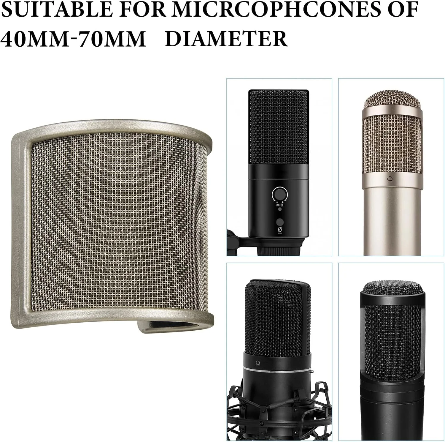 فیلتر پاپ فلزی میکروفون Geekria for Creators، روکش بادگیر با توری فلزی و فیلتر فوم، ماسک ضد پاپ سازگار با Audio-Technica AT2020، FIFINE K669B، Rode NT-USB (سایز S/نیکل)