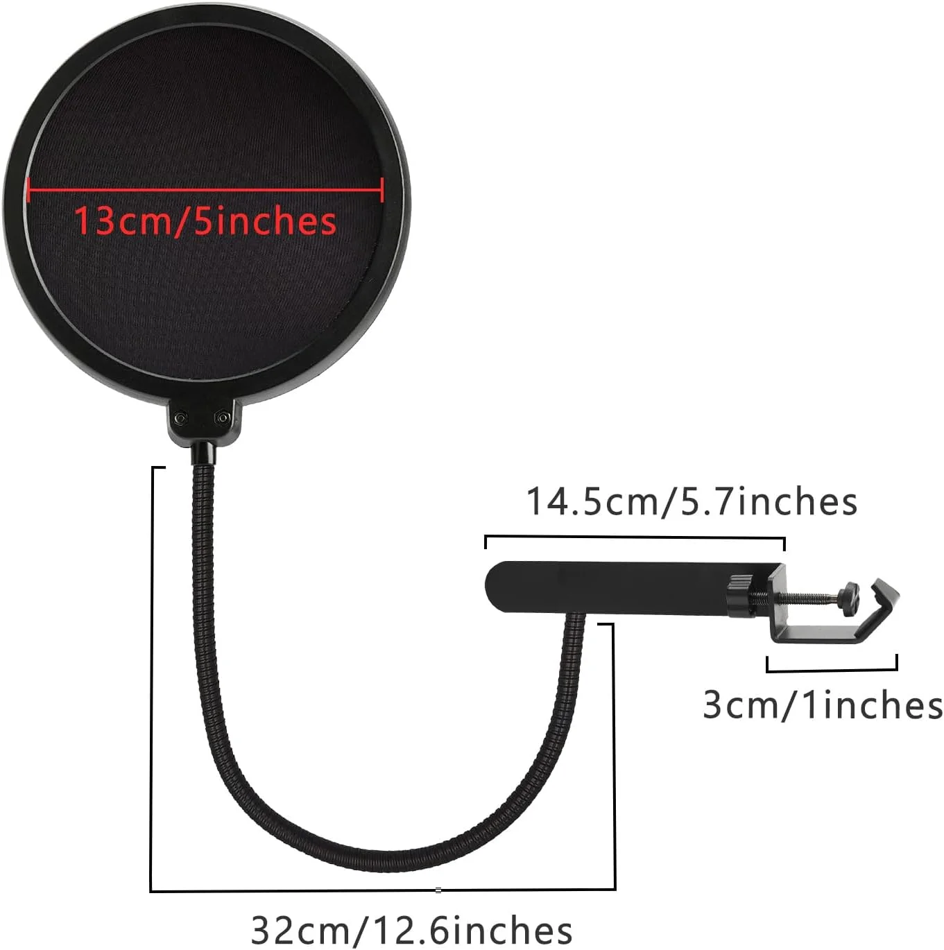 فیلتر پاپ میکروفون Geekria for Creators سازگار با Razer Seiren X, Mini, V2 Pro, Elite, Emote، شیلد فیلتر میکروفون با بازوی فلزی تثبیت کننده، ماسک ضد پاپ با گیره C (سایز L)