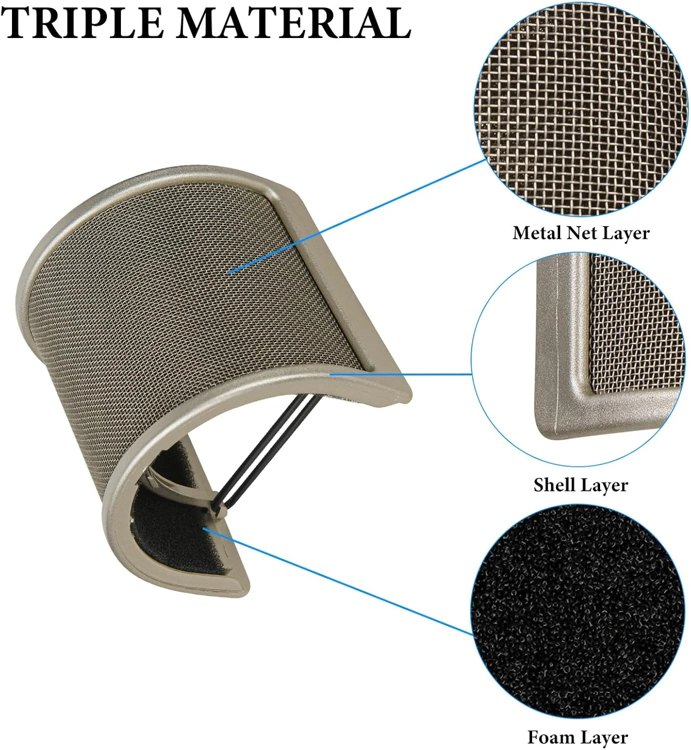 فیلتر پاپ فلزی میکروفون Geekria for Creators، روکش بادگیر با توری فلزی و فیلتر فوم، ماسک ضد پاپ سازگار با Audio-Technica AT2020، FIFINE K669B، Rode NT-USB (سایز S/نیکل)