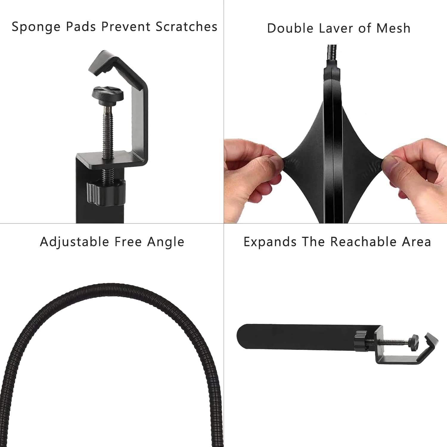 فیلتر پاپ میکروفون Geekria for Creators سازگار با Razer Seiren X, Mini, V2 Pro, Elite, Emote، شیلد فیلتر میکروفون با بازوی فلزی تثبیت کننده، ماسک ضد پاپ با گیره C (سایز L)