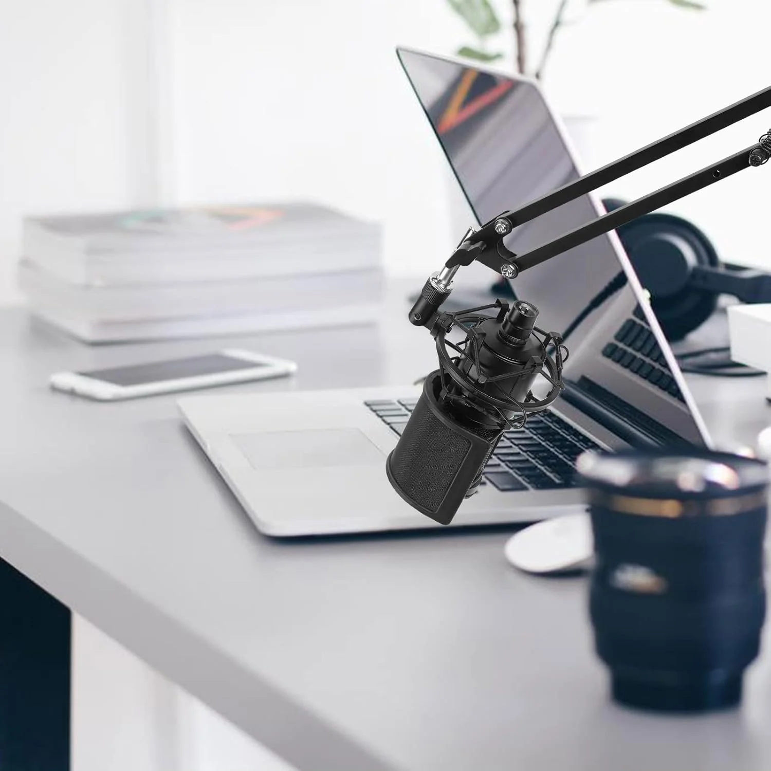 فیلتر پاپ فلزی میکروفون Geekria for Creators، روکش بادگیر با توری فلزی و فیلتر فوم، ماسک ضد پاپ سازگار با FIFINE K669B, K683A, MXL 770, Audio-Technica AT2020 (سایز S)