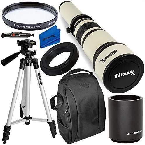 کیت لنز زوم دستی حرفه ای 650-1300 میلی متری Ultimaxx (همراه با مبدل 2X 1300-2600 میلی متر) برای دوربین های DSLR کانن EOS 9000D 800D 760D 750D 700D 1300D 1200D T100, 4000D, 3000D, 2000D, 1500D