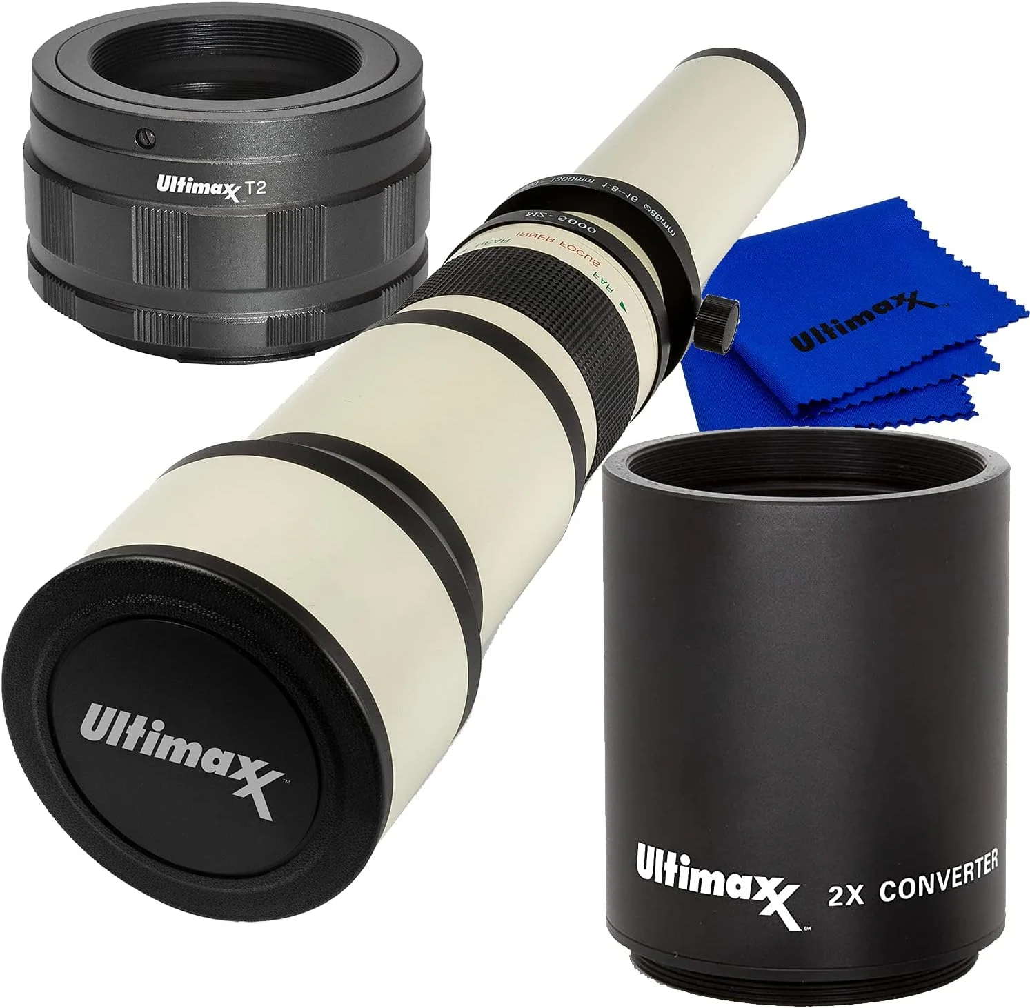 لنز زوم دستی 650-1300 میلی‌متری Ultimaxx با دیافراگم f/8-16 برای دوربین‌های بدون آینه نیکون Z7, Z7 II, Z6, Z6 II, Z5, Z50 و سایر دوربین‌های Z-Mount به همراه لوازم جانبی - شامل: مبدل 2X برای لنزهای T-Mount و موارد دیگر