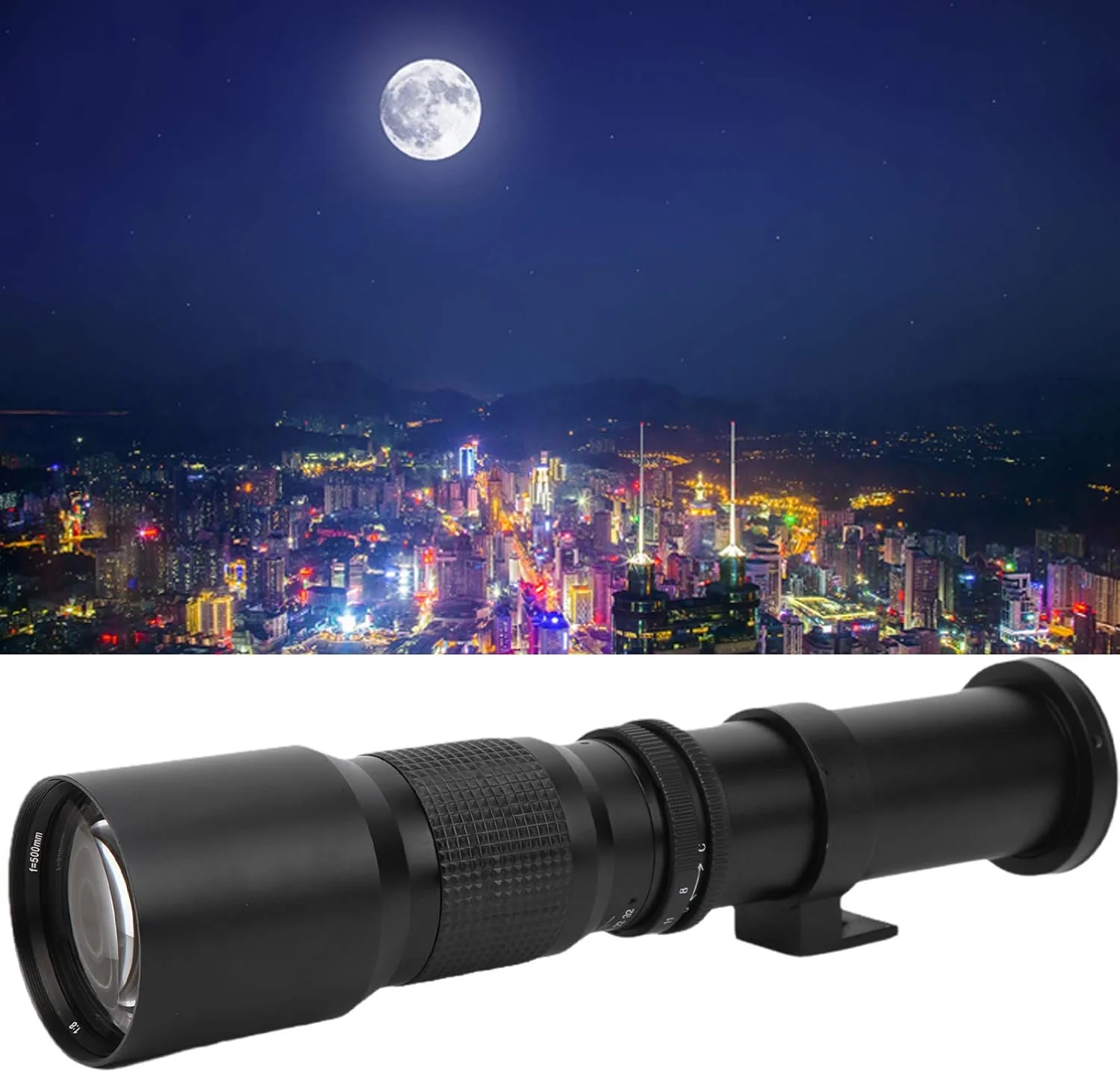 لنز تله فوتو 500 میلی‌متری، لنز زوم MF با فوکوس دستی دیافراگم F8-F32 برای دوربین‌های SLR با مانت EFS به همراه لنز بزرگنمایی 2X (درب لنز نصب شده)، 2 عدد کیف نگهداری (مشکی)