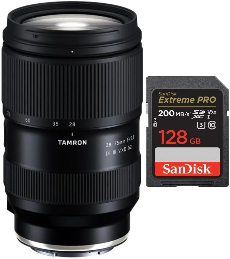 لنز Tamron 28-75mm F/2.8 Di III VXD G2 برای Sony E به همراه کارت حافظه SanDisk 128GB Extreme PRO 200MB/s SDXC UHS-I (شامل 2 مورد) لنز Tamron 28-75mm F/2.8 Di III VXD G2 برای Sony E به همراه کارت حافظه SanDisk 128GB Extreme PRO 200MB/s SDXC UHS-I (شامل 2 مورد)