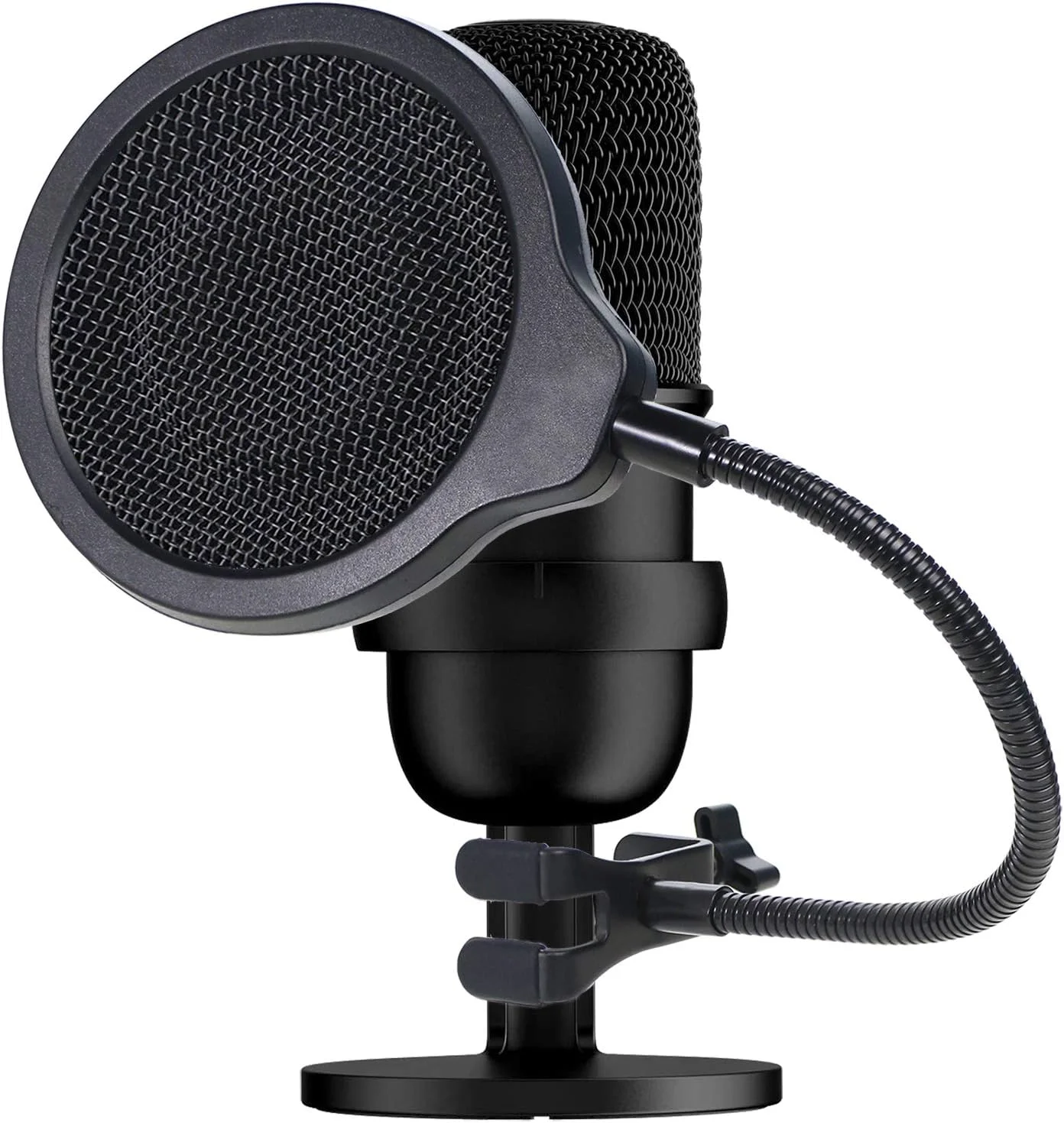 محافظ پاپ فیلتر میکروفون SUNMON SoloCast برای میکروفون HyperX SoloCast، محافظ بادگیر 3 لایه 4 اینچی با گیره گردنی انعطاف پذیر 360 درجه