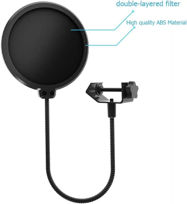 پاپ فیلتر میکروفون و روکش فوم میکروفون، فیلتر پاپ میکروفون دو لایه چرخان 360 درجه برای استریمینگ، جلسات آنلاین، ویدیو رسانه، فیلمبرداری