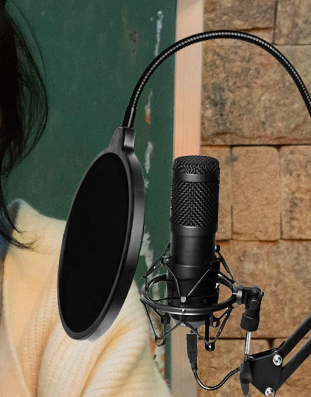 پاپ فیلتر میکروفون و روکش فوم میکروفون، فیلتر پاپ میکروفون دو لایه چرخان 360 درجه برای استریمینگ، جلسات آنلاین، ویدیو رسانه، فیلمبرداری