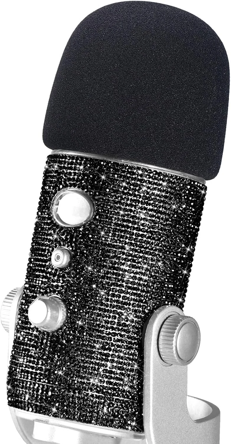 فیلتر پاپ YOUSHARES برای میکروفون Blue Yeti - استیکر اکلیلی زیبا و روکش درخشان الماسی سازگار با میکروفون های Blue Yeti (مشکی)