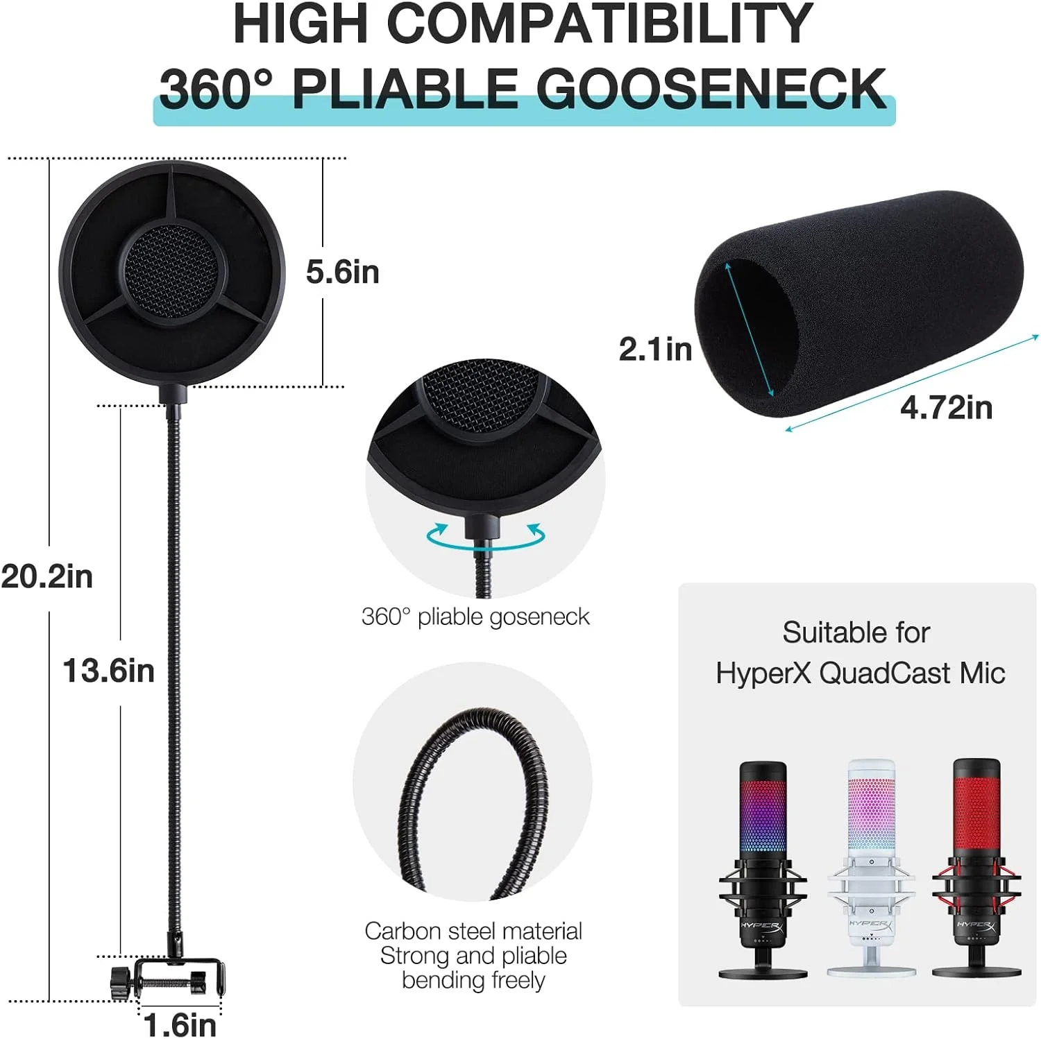 محافظ پاپ فیلتر فوم YOUSHARES QuadCast - قطر 5.5 اینچ، 6 لایه، سازگار با میکروفون Hyperx QuadCast، پاپ فیلتر فلزی حرفه ای محافظ پاپ فیلتر فوم YOUSHARES QuadCast - قطر 5.5 اینچ، 6 لایه، سازگار با میکروفون Hyperx QuadCast، پاپ فیلتر فلزی حرفه ای