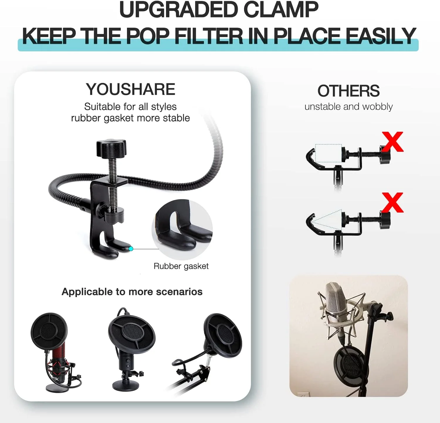 فیلتر پاپ 6 لایه YOUSHARES سازگار با HyperX QuadCast، Blue Yeti، Razer، Fifine و سایر میکروفون ها، فیلتر پاپ میکروفون فلزی ارتقا یافته با گردن غازی انعطاف پذیر 360 درجه فیلتر پاپ 6 لایه YOUSHARES سازگار با HyperX QuadCast، Blue Yeti، Razer، Fifine و سایر میکروفون ها، فیلتر پاپ میکروفون فلزی ارتقا یافته با گردن غازی انعطاف پذیر 360 درجه