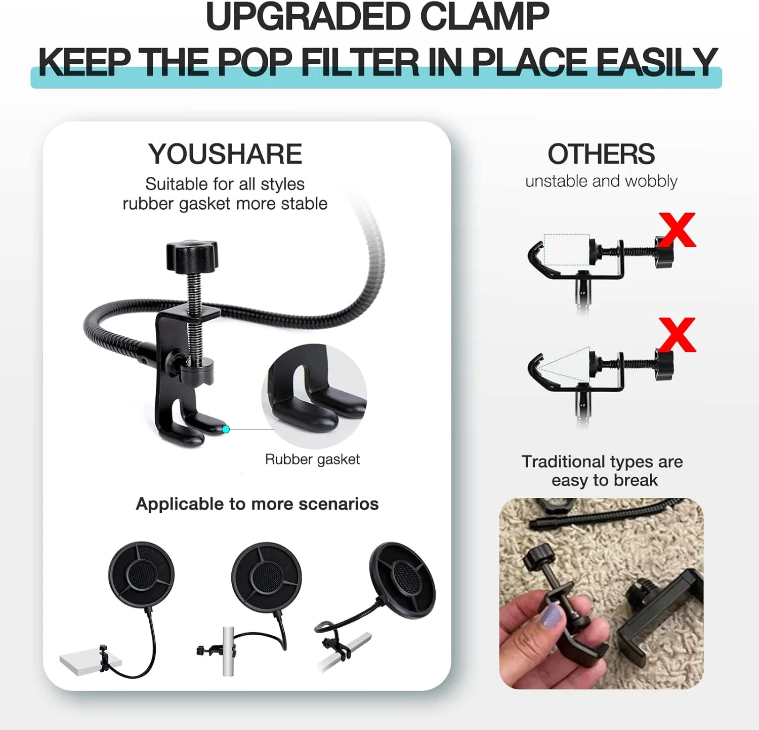 فیلتر پاپ YOUSHARES برای میکروفون Blue Yeti - قطر 5.5 اینچ، 6 لایه فیلتر پاپ برای پوشش میکروفون Yeti، صفحه پاپ سازگار با میکروفون Blue Yeti، فیلتر پاپ فلزی حرفه ای