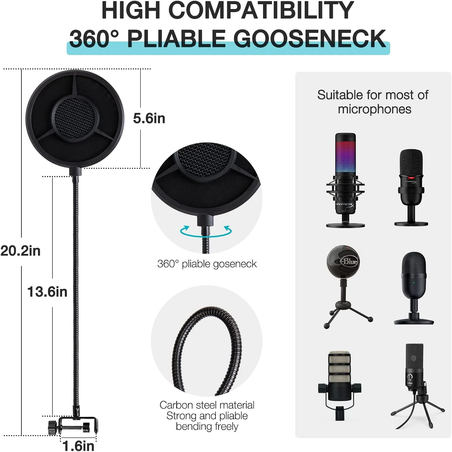 فیلتر پاپ 6 لایه YOUSHARES سازگار با HyperX QuadCast، Blue Yeti، Razer، Fifine و سایر میکروفون ها، فیلتر پاپ میکروفون فلزی ارتقا یافته با گردن غازی انعطاف پذیر 360 درجه فیلتر پاپ 6 لایه YOUSHARES سازگار با HyperX QuadCast، Blue Yeti، Razer، Fifine و سایر میکروفون ها، فیلتر پاپ میکروفون فلزی ارتقا یافته با گردن غازی انعطاف پذیر 360 درجه