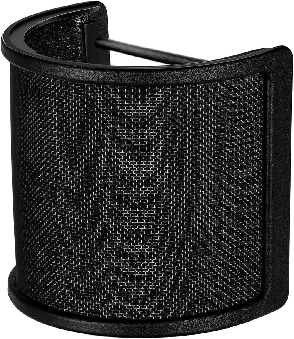 پاپ فیلتر میکروفون توری فلزی و لایه فوم، روکش میکروفون دستی، محافظ باد میکروفون، مناسب برای ضبط صدا، ویدیوهای یوتیوب، استریم، مشکی