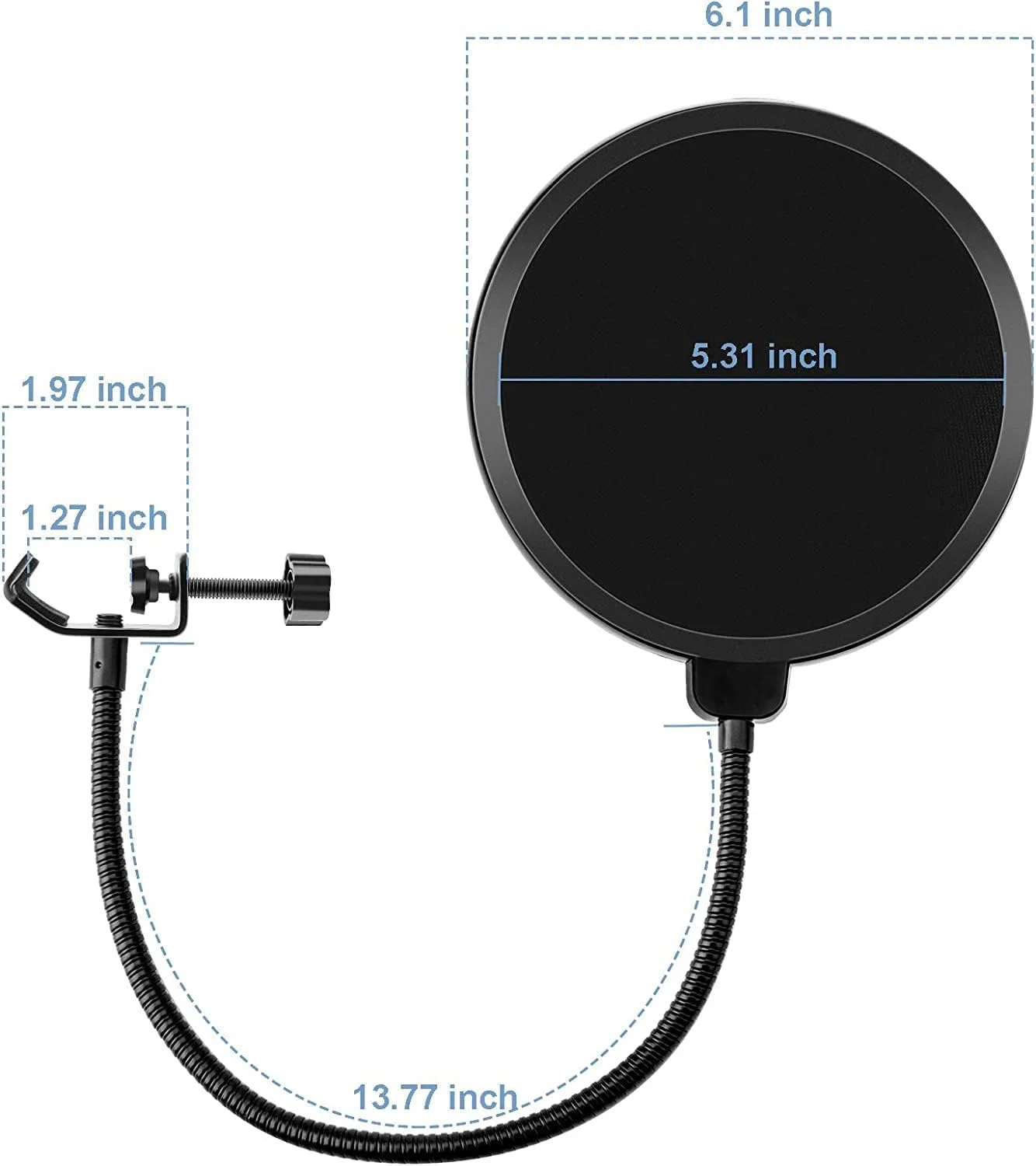 فیلتر پاپ دو لایه حرفه ای TECHBLAZE برای میکروفون خازنی، صفحه نمایش بادگیر / گردن غازی انعطاف پذیر 360 درجه برای استودیوی میکروفون پادکست