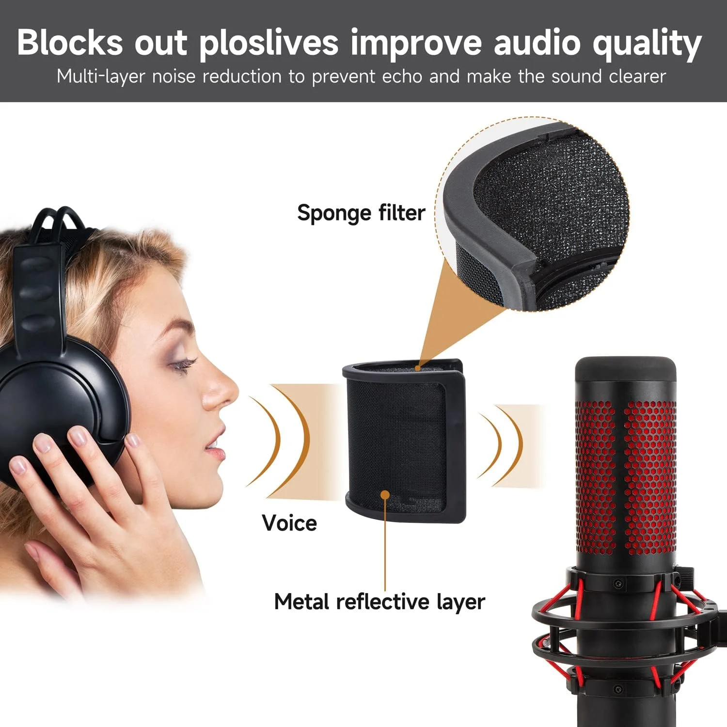 فیلتر پاپ Hyperx QuadCast S - محافظ میکروفون، روکش فومی میکروفون، لوازم جانبی سازگار با میکروفون HyperX QuadCast S