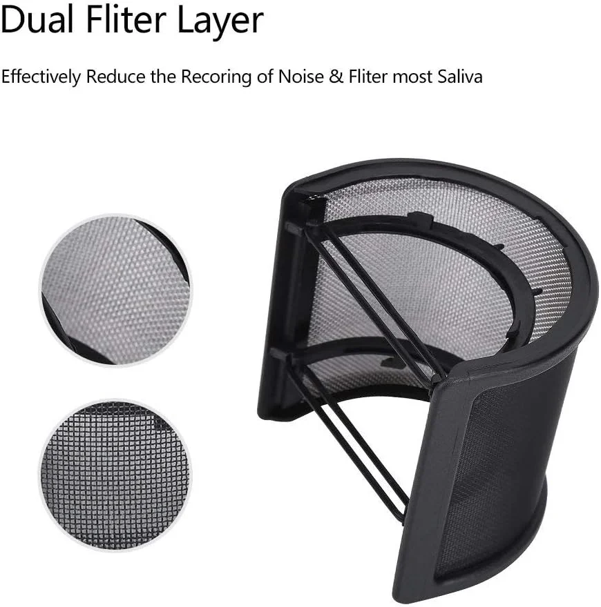 فیلتر پاپ میکروفون، فیلتر پاپ میکروفون ماسک محافظ باد U شکل توری فلزی محافظ باد میکروفون برای استودیو