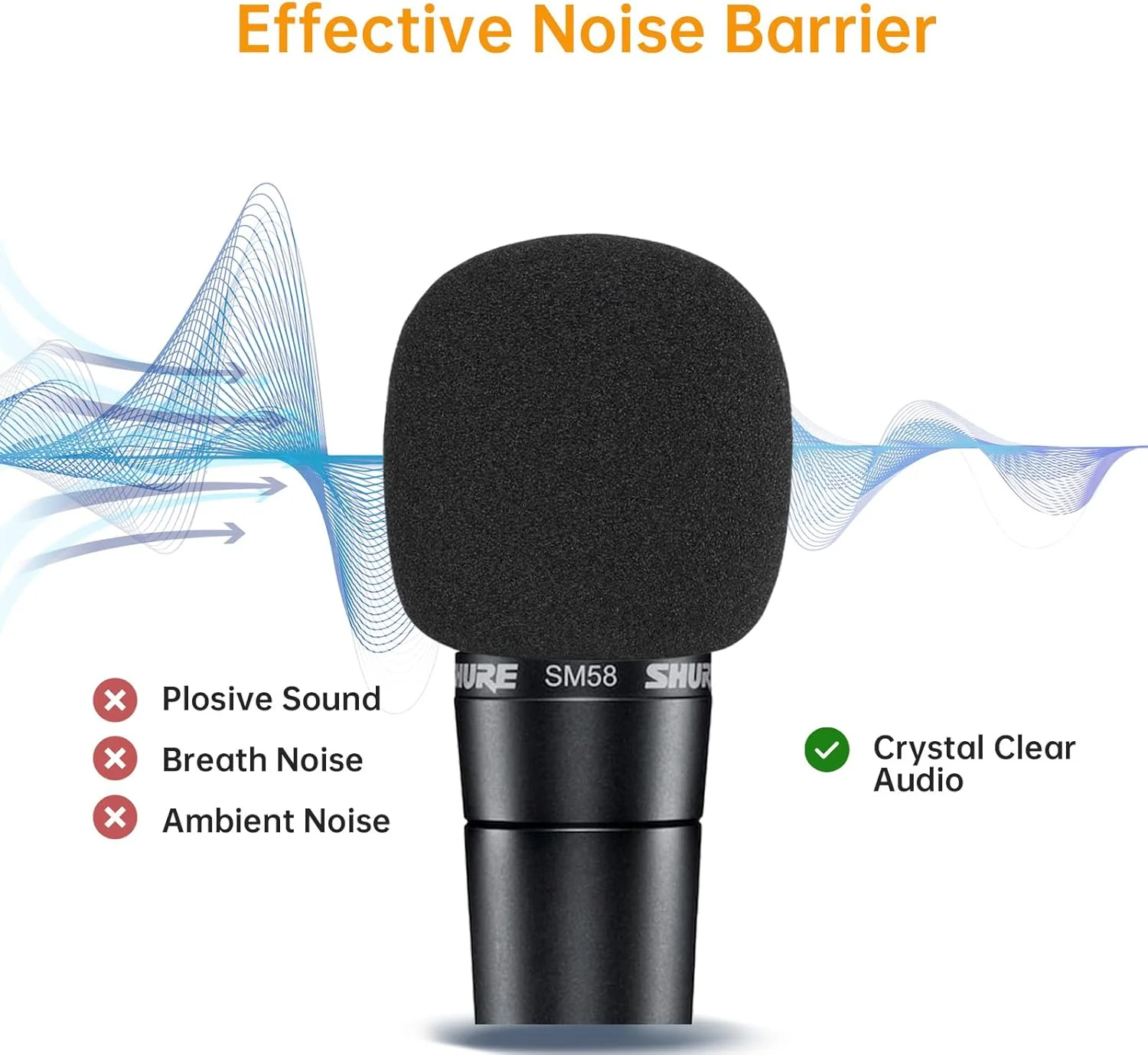 فیلتر پاپ/بادگیر برای میکروفون های Shure SM58 SM58S SM58LC SM58-CN SM58-X2U SM48 Beta-58A، روکش فوم میکروفون برای فیلتر کردن صداهای ناگهانی، صدای خش خش و سایر صداهای محیط (بسته 3 عددی، مشکی)