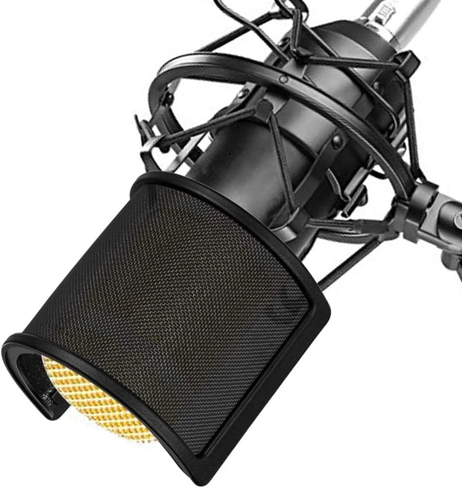 پاپ فیلتر میکروفون توری فلزی و لایه فوم، روکش میکروفون دستی، محافظ باد میکروفون، مناسب برای ضبط صدا، ویدیوهای یوتیوب، استریم، مشکی