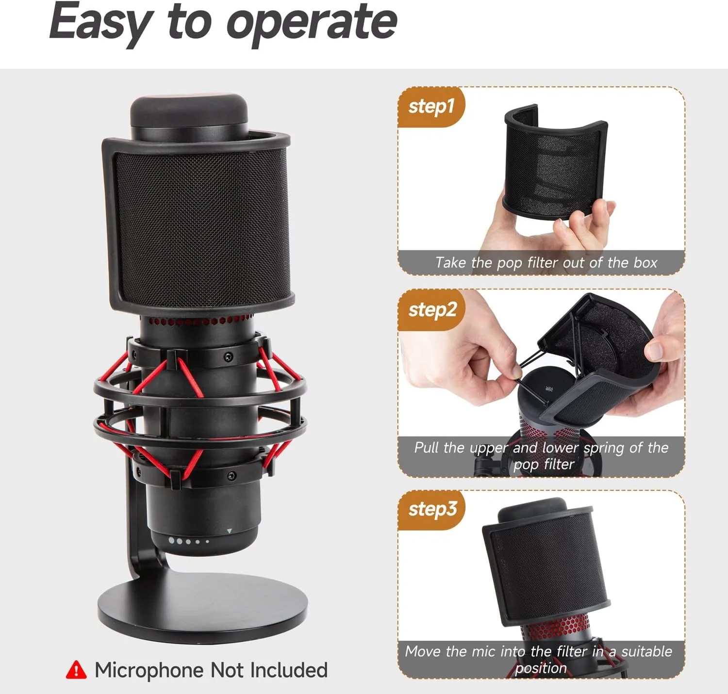 فیلتر پاپ Hyperx QuadCast S - محافظ میکروفون، روکش فومی میکروفون، لوازم جانبی سازگار با میکروفون HyperX QuadCast S