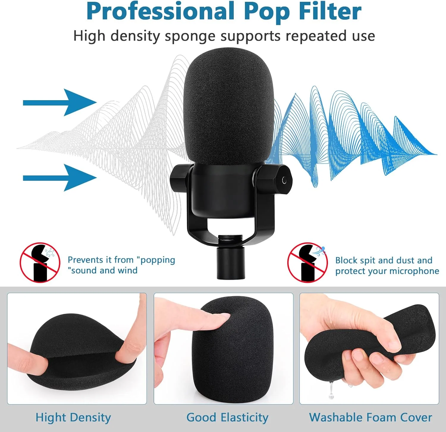 پاپ فیلتر بادگیر سازگار با Rode Podmic، Procaster، Podcaster، NT1، NT1-A، NT2-A، NT-USB، K2، NT1000، NT2000، روکش فوم میکروفون + روکش خزدار میکروفون سازگار با Rode Podmic، بسته ترکیبی 2 عددی