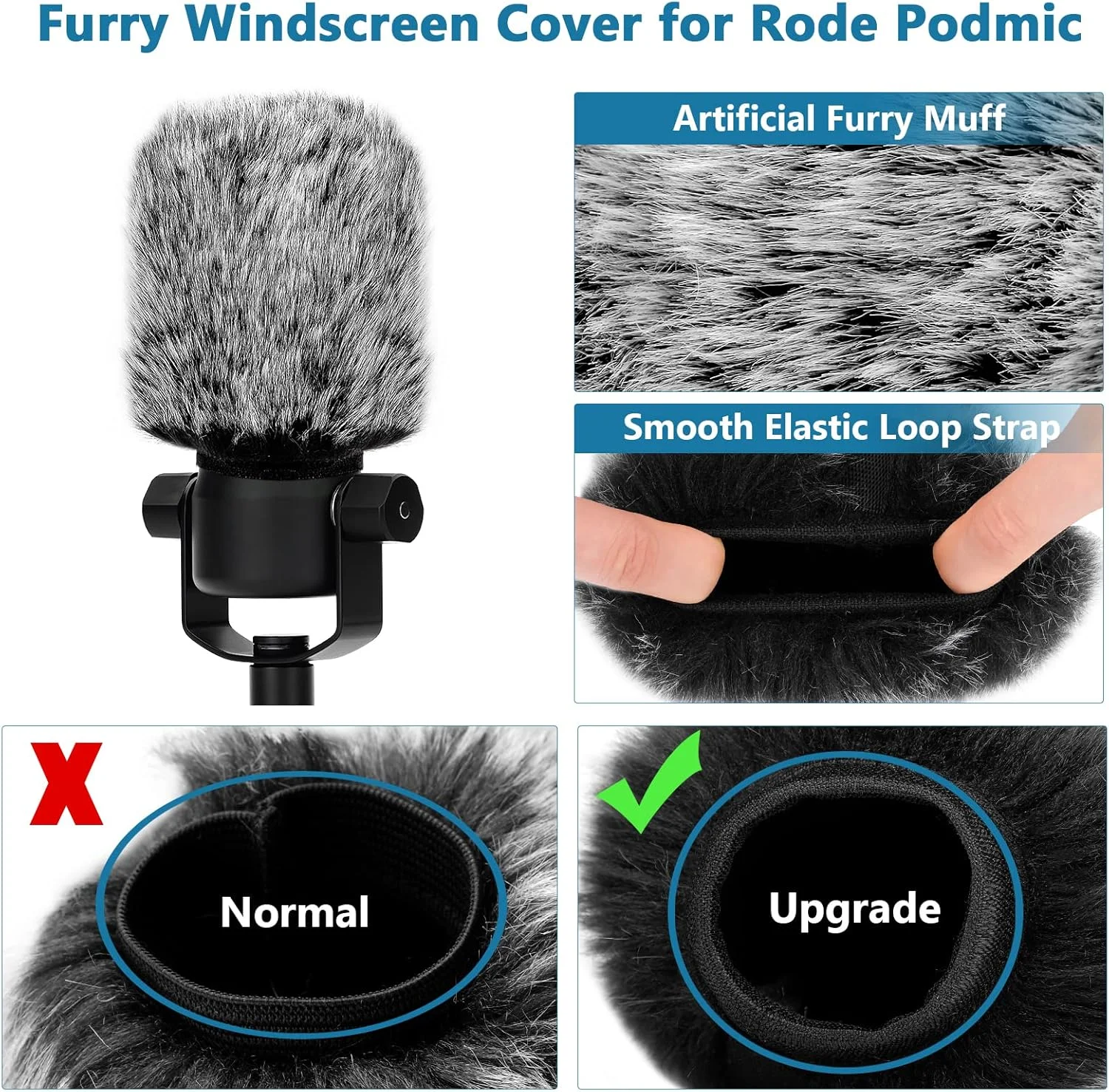 پاپ فیلتر بادگیر سازگار با Rode Podmic، Procaster، Podcaster، NT1، NT1-A، NT2-A، NT-USB، K2، NT1000، NT2000، روکش فوم میکروفون + روکش خزدار میکروفون سازگار با Rode Podmic، بسته ترکیبی 2 عددی