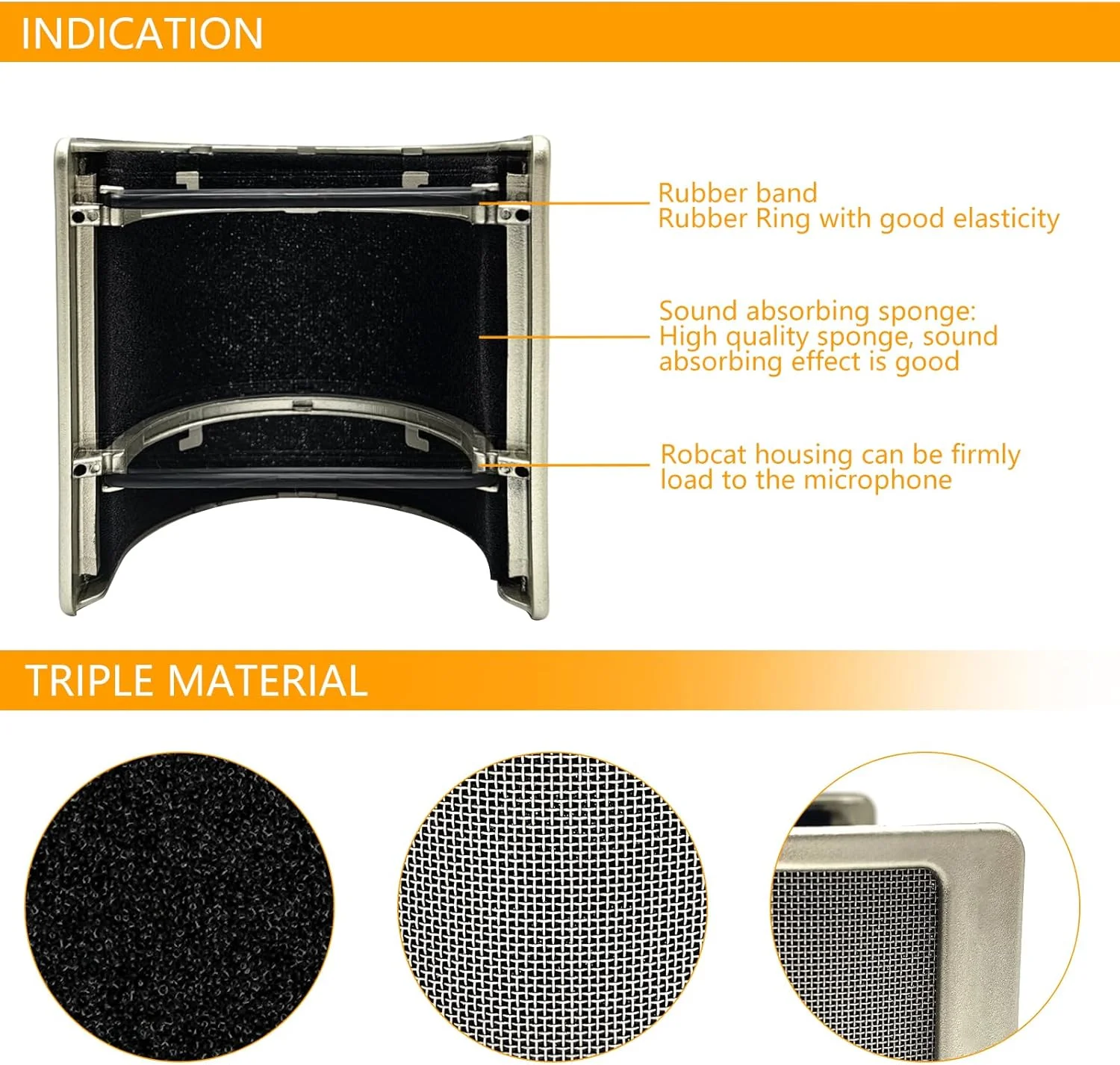 فیلتر پاپ میکروفون سه لایه ارتقا یافته U-tech با لایه های توری الاستیک، فوم و اتامین - پوشش محافظ بادگیر میکروفون و ماسک محافظ دستی ایده آل برای ضبط صدا، ویدیوهای یوتیوب و استریم (طلایی)