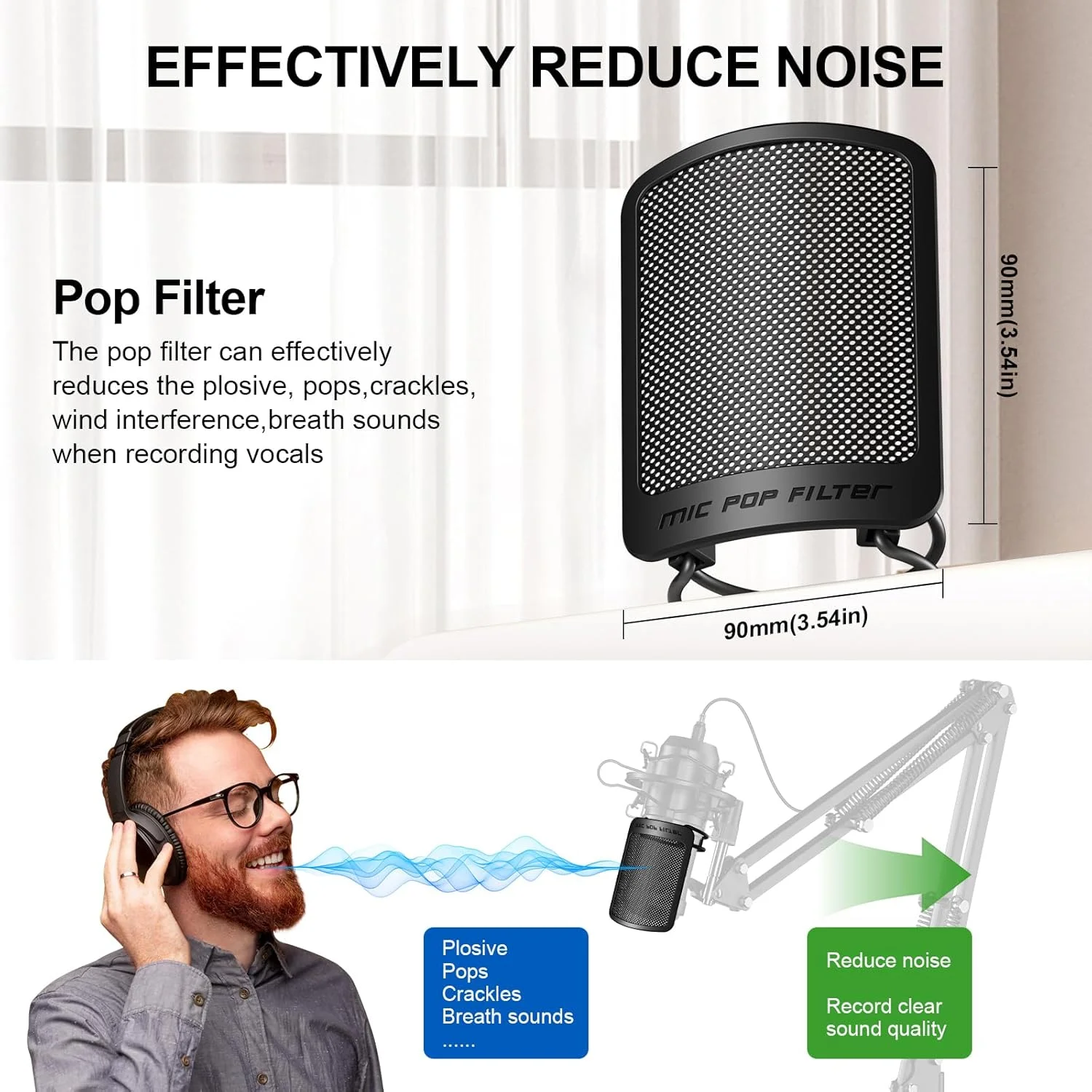 پاپ فیلتر Aokeo، پاپ فیلتر میکروفون برای ضبط صدا، ویدیوهای یوتیوب، استریمینگ، سازگار با اکثر میکروفون ها