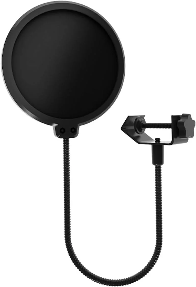 فیلتر پاپ میکروفون، محافظ ماسک میکروفون، محافظ پاپ میکروفون، صفحه پاپ بادگیر صدا دو لایه با بازوی تثبیت کننده گیره گردن غازی 360 درجه انعطاف پذیر برای میکروفون ها