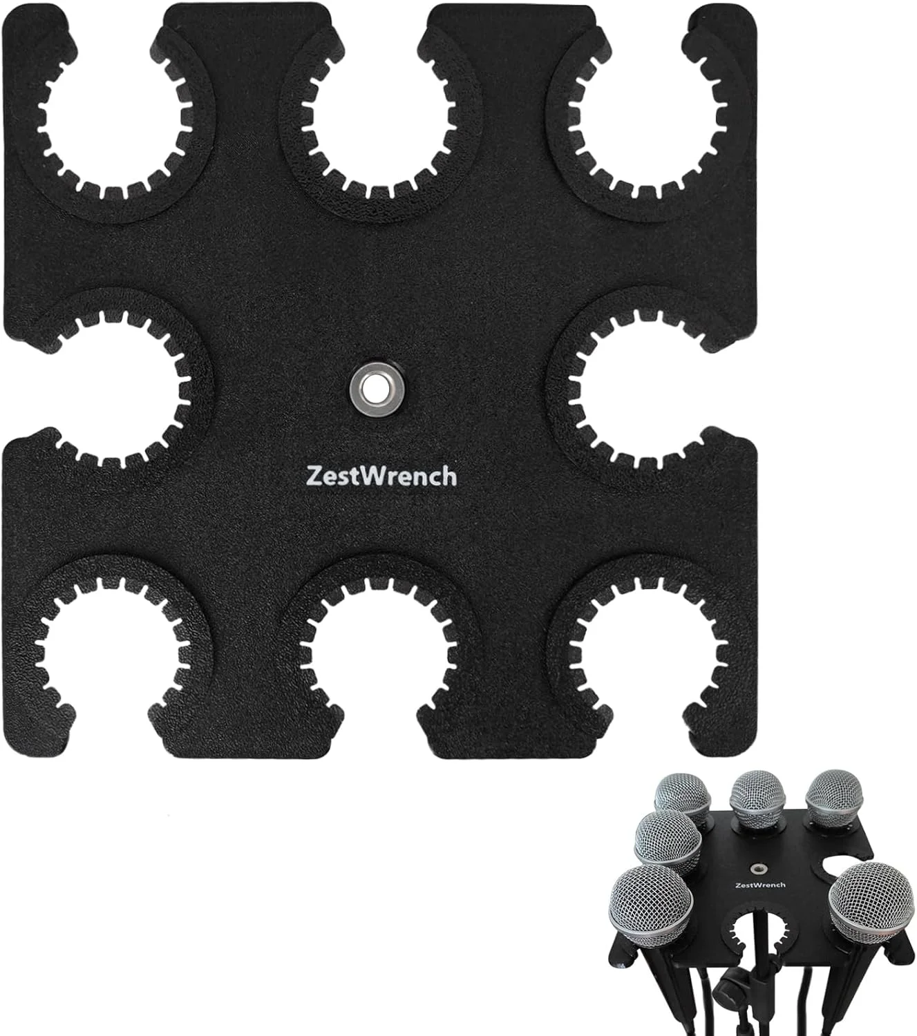 نگهدارنده چندگانه میکروفون مربعی برای میکروفون های سیمی و بی سیم، سازگار با آداپتور پایه میکروفون 5/8 و 3/8 اینچی برای نگهداری حداکثر 6 میکروفون، نمایشگر و سازمان دهنده میکروفون ایستاده برای میز کار، خانه