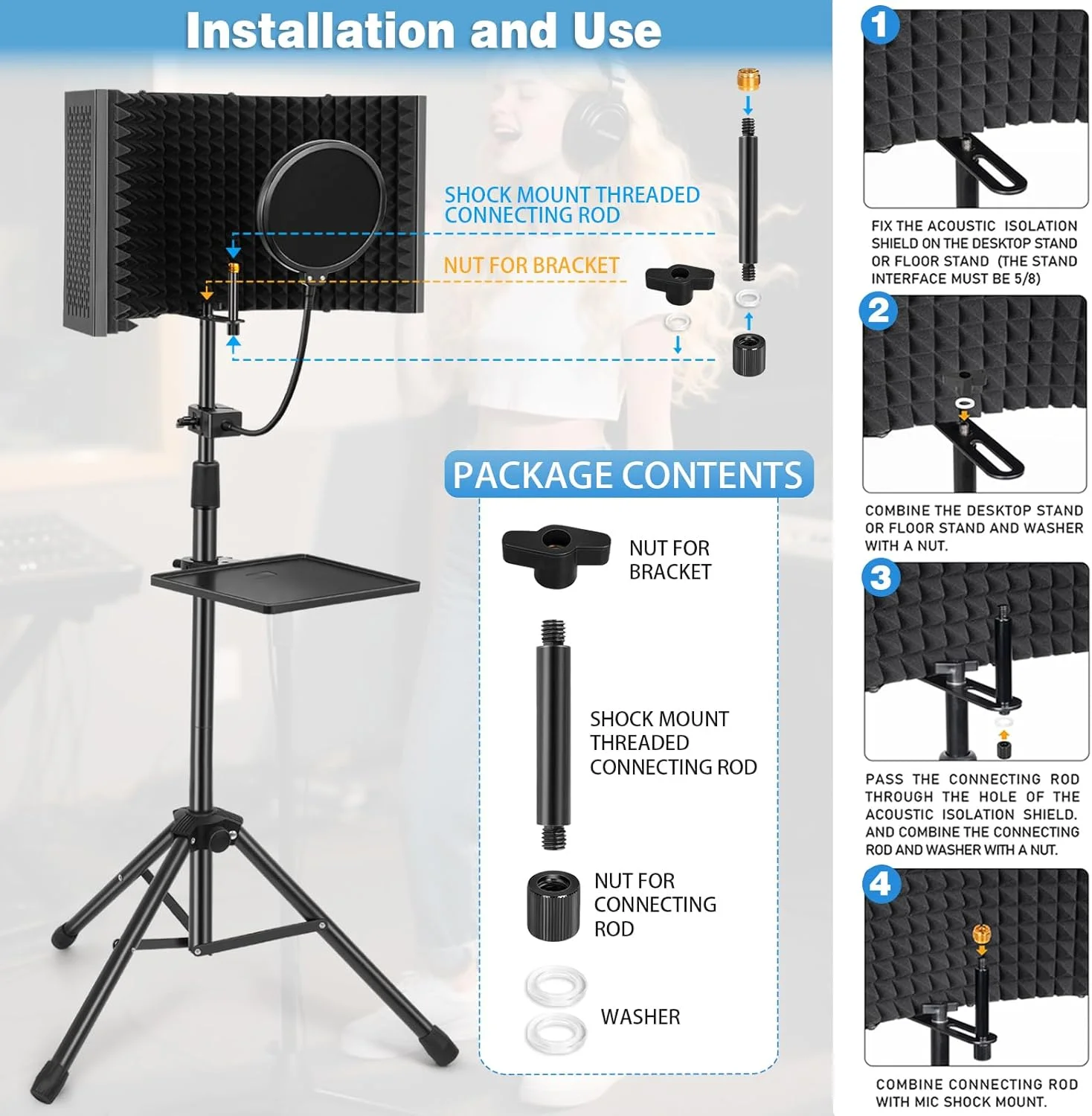 محافظ عایق صدای میکروفون استودیویی AKOZLIN، محافظ تاشو صدا با فیلتر پاپ و پایه سه پایه، آداپتور میکروفون 3/8 اینچ به 5/8 اینچ برای میکروفون های Blue Yeti و کندانسور، تجهیزات استودیوی ضبط محافظ عایق صدای میکروفون استودیویی AKOZLIN، محافظ تاشو صدا با فیلتر پاپ و پایه سه پایه، آداپتور میکروفون 3/8 اینچ به 5/8 اینچ برای میکروفون های Blue Yeti و کندانسور، تجهیزات استودیوی ضبط