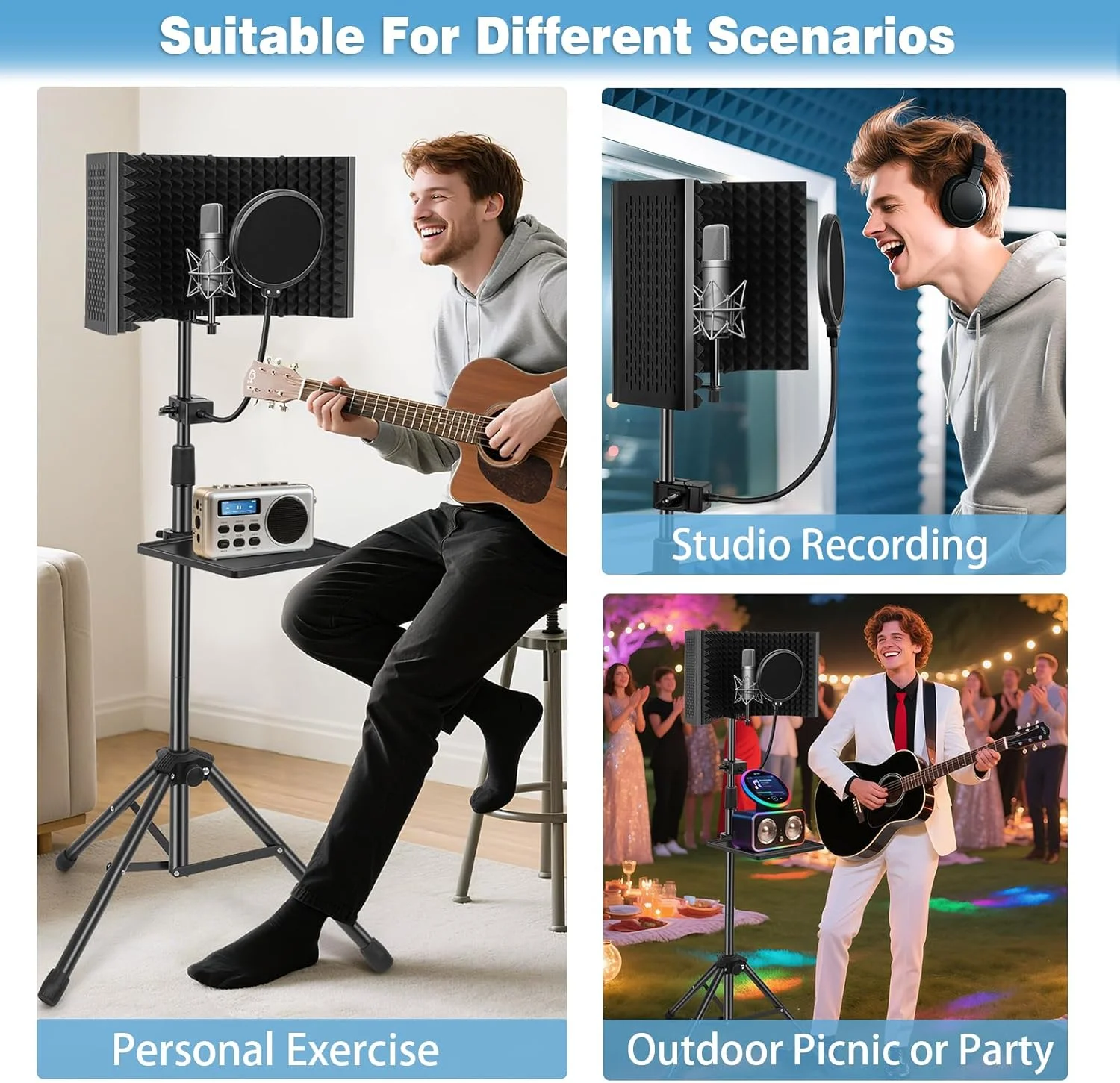 محافظ عایق صدای میکروفون استودیویی AKOZLIN، محافظ تاشو صدا با فیلتر پاپ و پایه سه پایه، آداپتور میکروفون 3/8 اینچ به 5/8 اینچ برای میکروفون های Blue Yeti و کندانسور، تجهیزات استودیوی ضبط محافظ عایق صدای میکروفون استودیویی AKOZLIN، محافظ تاشو صدا با فیلتر پاپ و پایه سه پایه، آداپتور میکروفون 3/8 اینچ به 5/8 اینچ برای میکروفون های Blue Yeti و کندانسور، تجهیزات استودیوی ضبط