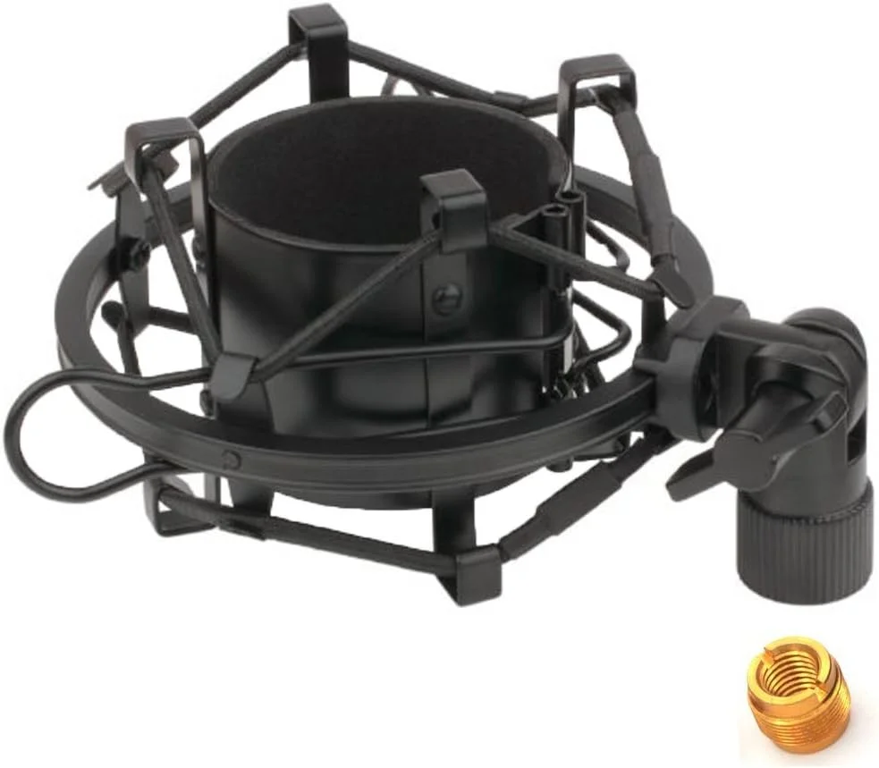 نگهدارنده لرزه گیر میکروفون عنکبوتی یونیورسال مدل TH106 گیره آداپتور مناسب برای AT2020 USB PR40 RE20 AT4033a AT2050 (مشکی)