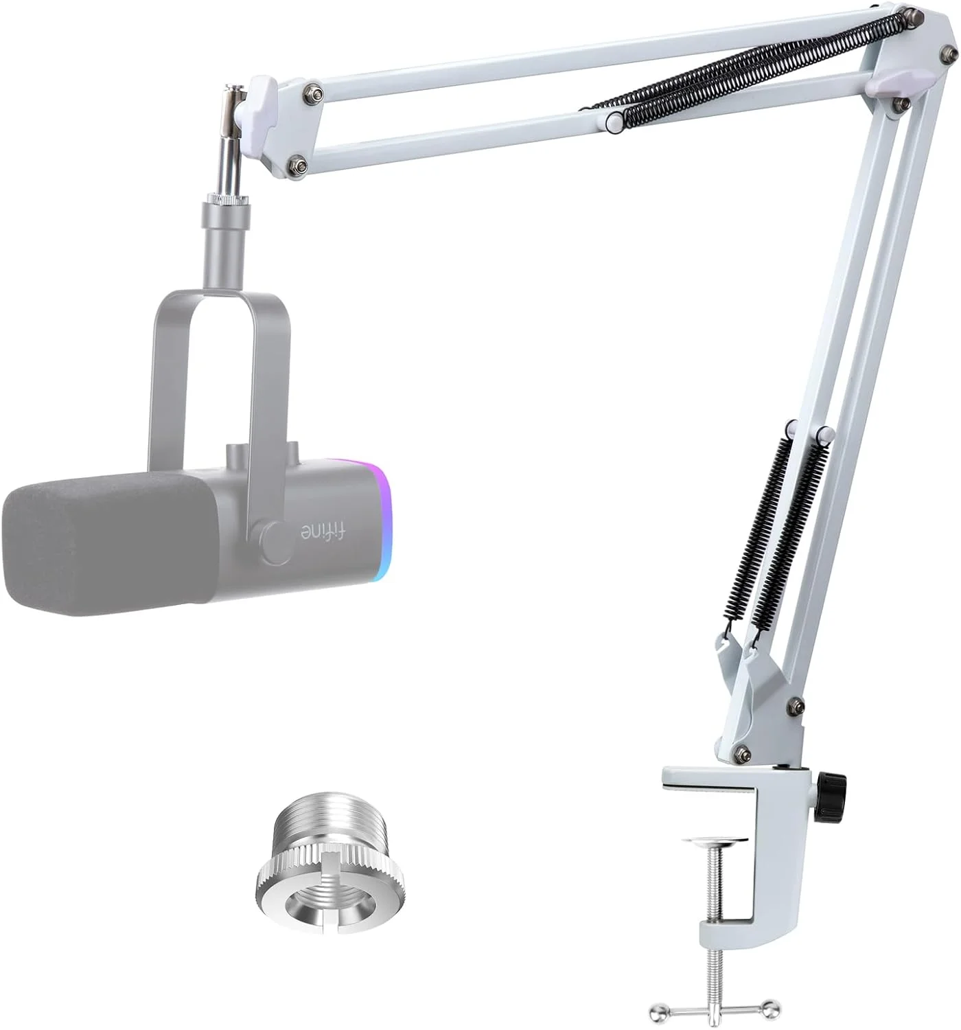 بازوی بوم سفید YOUSHARES برای Fifine AM8 - بازوی میکروفون سفید سازگار با میکروفون Fifine AM8، پایه بازوی بوم میکروفون قیچی قابل تنظیم حرفه ای