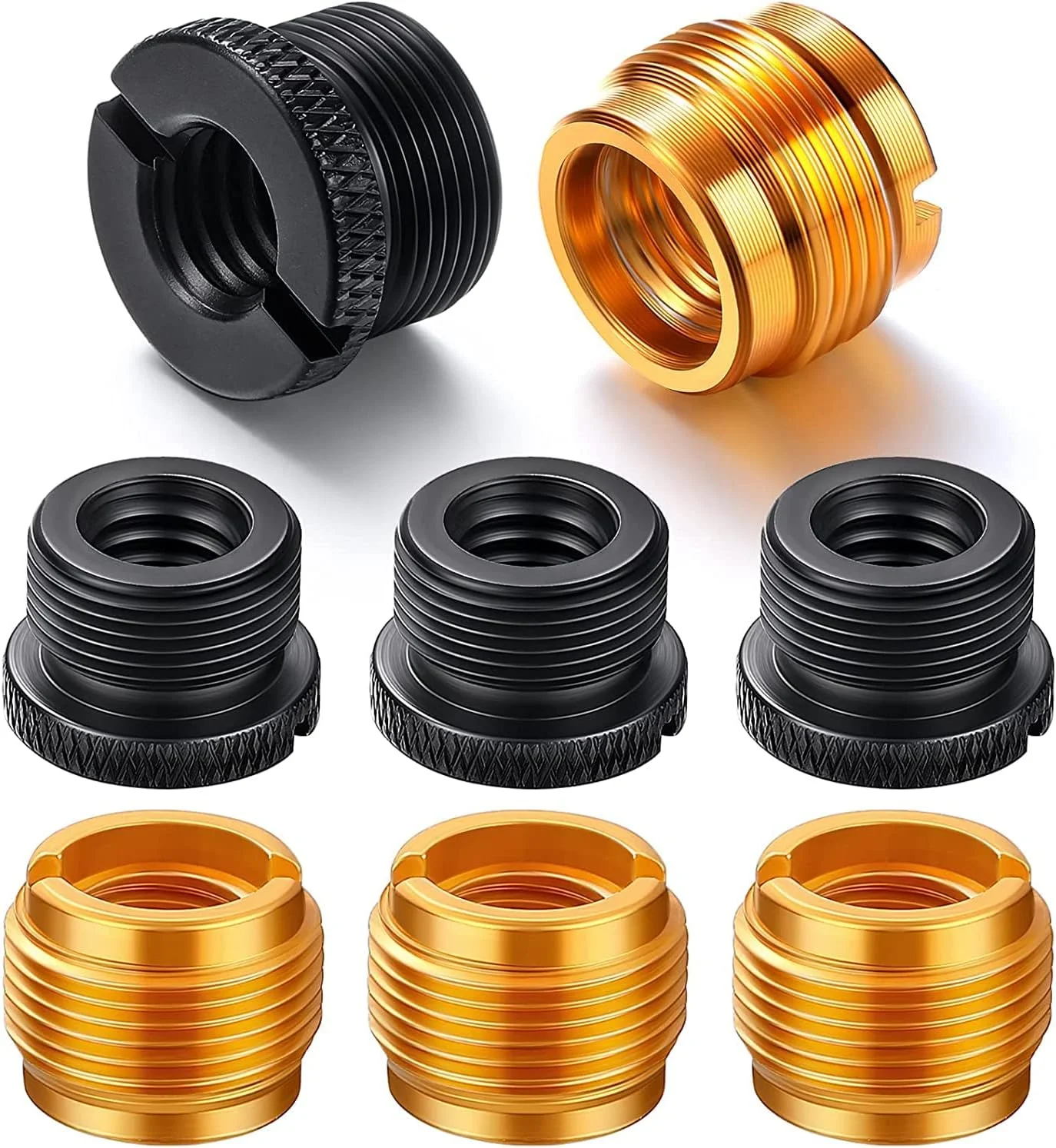 آداپتور پیچ میکروفون 8 عددی 3/8 اینچ مادگی به 5/8 اینچ نری، آداپتور پیچ پایه میکروفون جهانی رزوه ای برای پایه میکروفون، پلاستیکی و آلومینیومی