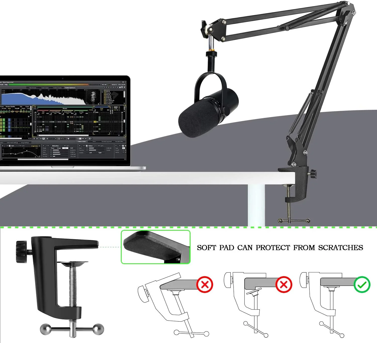 بازوی بوم میکروفون YOUSHARES MV7 به همراه پاپ فیلتر - پایه میکروفون با روکش فوم و محافظ باد سازگار با میکروفون Shure MV7 و Shure MV7X
