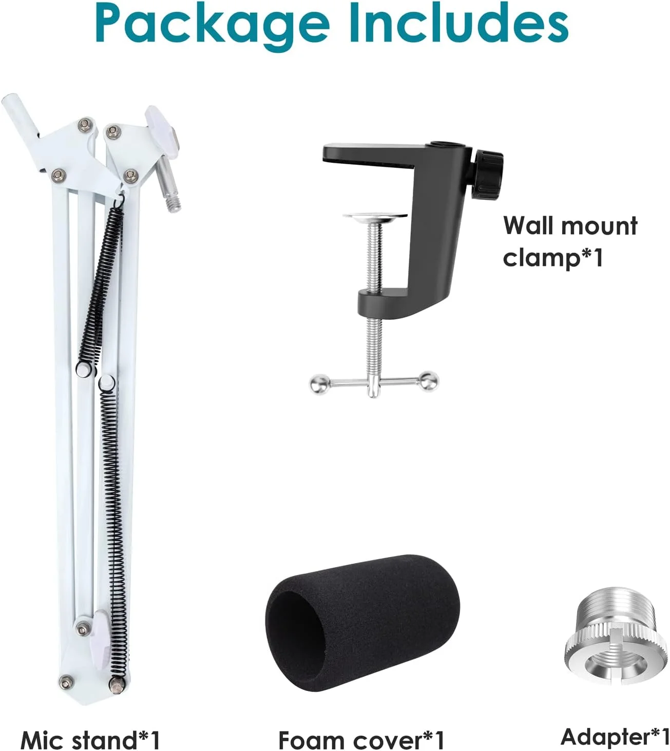 بازوی میکروفون سفید YOUSHARES سازگار با HyperX QuadCast S - بازوی بوم میکروفون ممتاز QuadCast S برای بازی و استریم - سفید