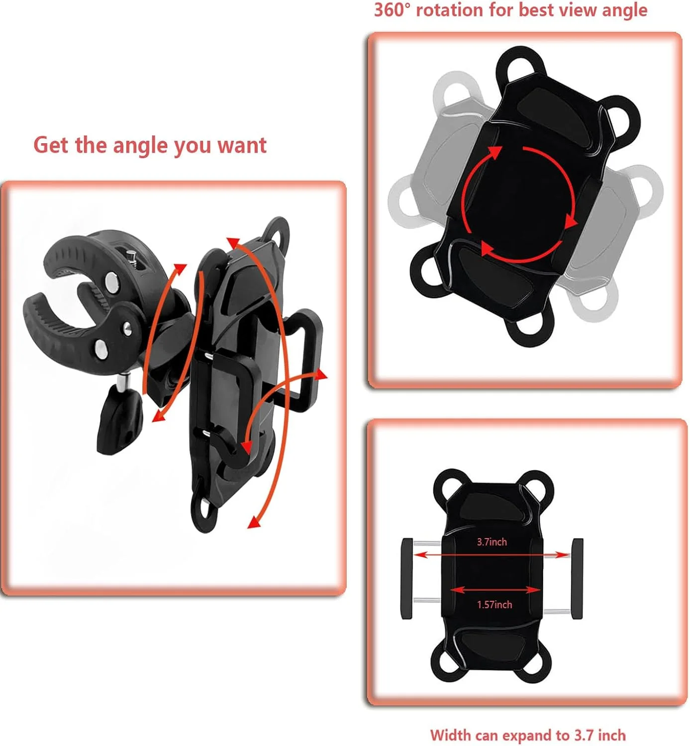نگهدارنده تلفن همراه با گیره، پایه میکروفون، نگهدارنده جهانی تلفن همراه برای پایه درام موسیقی، دوچرخه، گلف کارت، قایق، سبد خرید، سازگار با آیفون و گوشی های هوشمند گلکسی