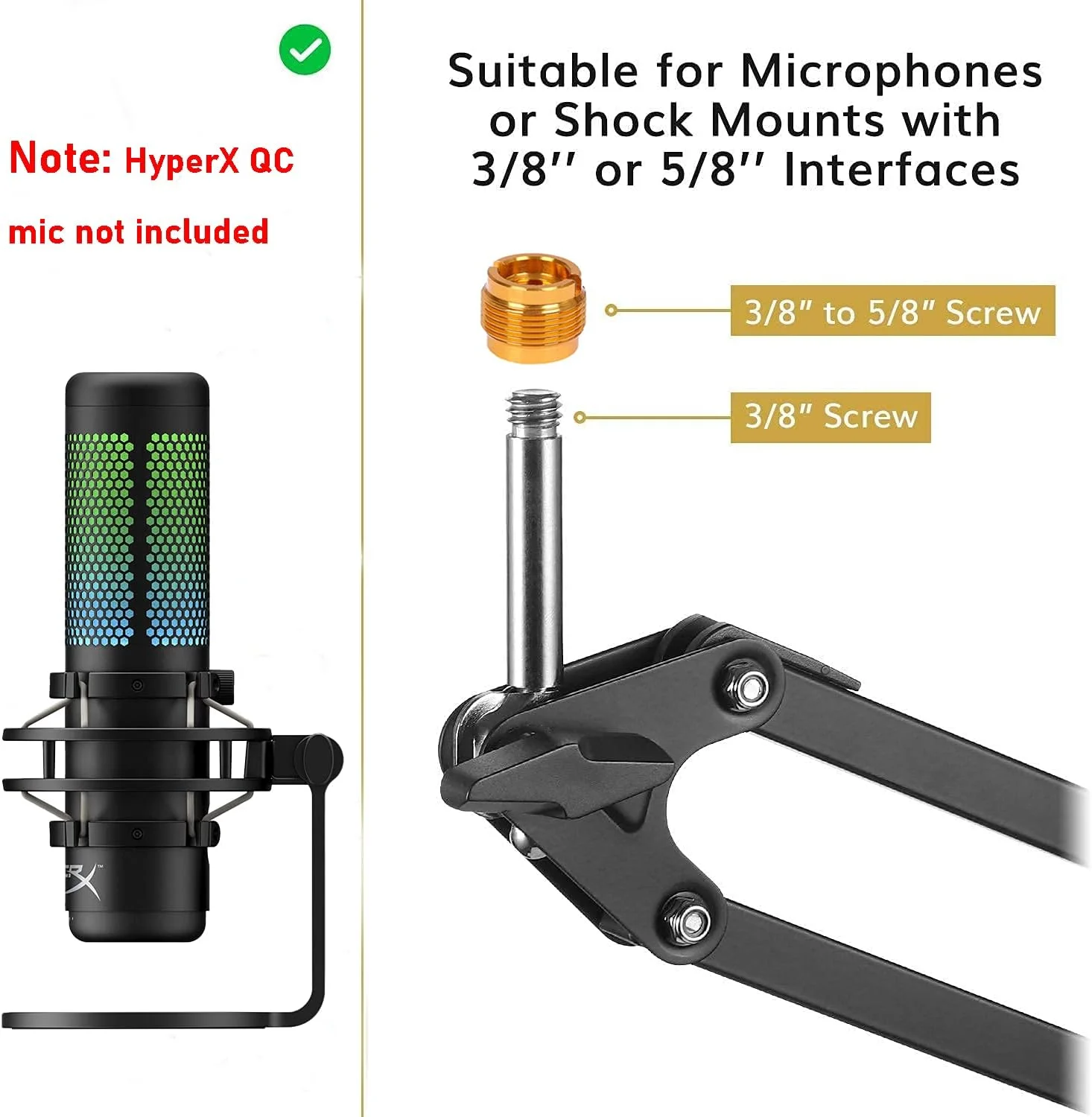 بازوی بوم YUZUHOME برای میکروفون Hyperx Quadcast، پایه قیچی میکروفون تعلیق قابل تنظیم، برای ضبط استودیویی و پخش سازگار با میکروفون Hyper X QuadCast S