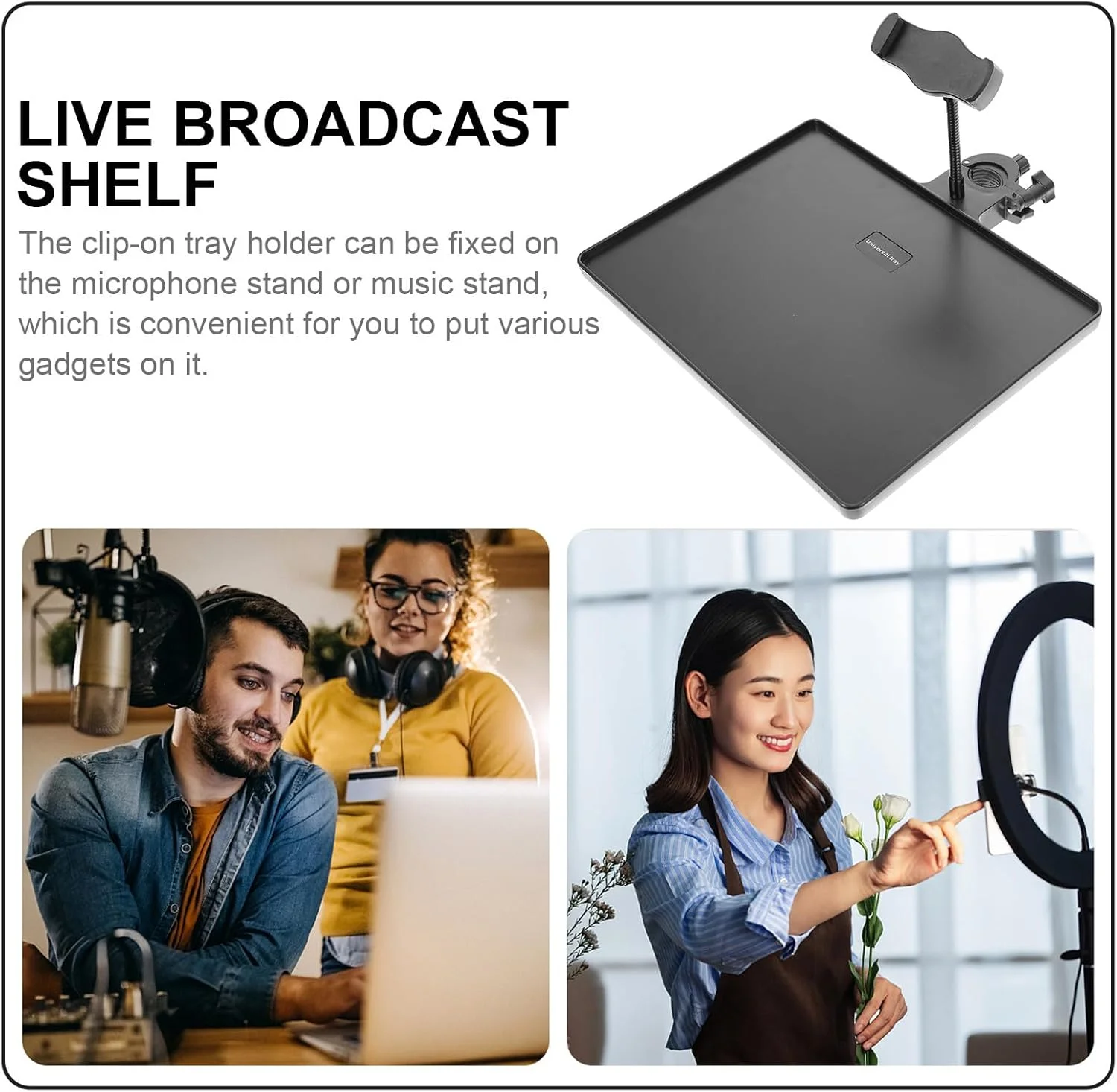 نگهدارنده موبایل UPKOCH سینی لوازم جانبی درام ضبط صدا سینی لپ تاپ نگهدارنده تلفن پایه میکروفون قفسه سینی قفسه صدا سه پایه نگهدارنده تلفن پایه میکروفون جهانی فلزی سیاه