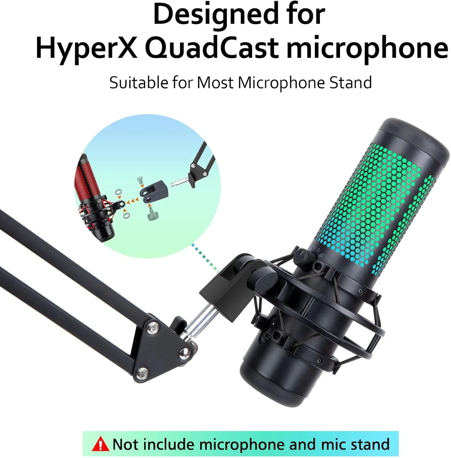 آداپتور اتصال میکروفون برای HyperX QuadCast، آداپتور اتصال HyperX QuadCast S به بازوی بوم به همراه آداپتور پیچ 3/8 اینچی
